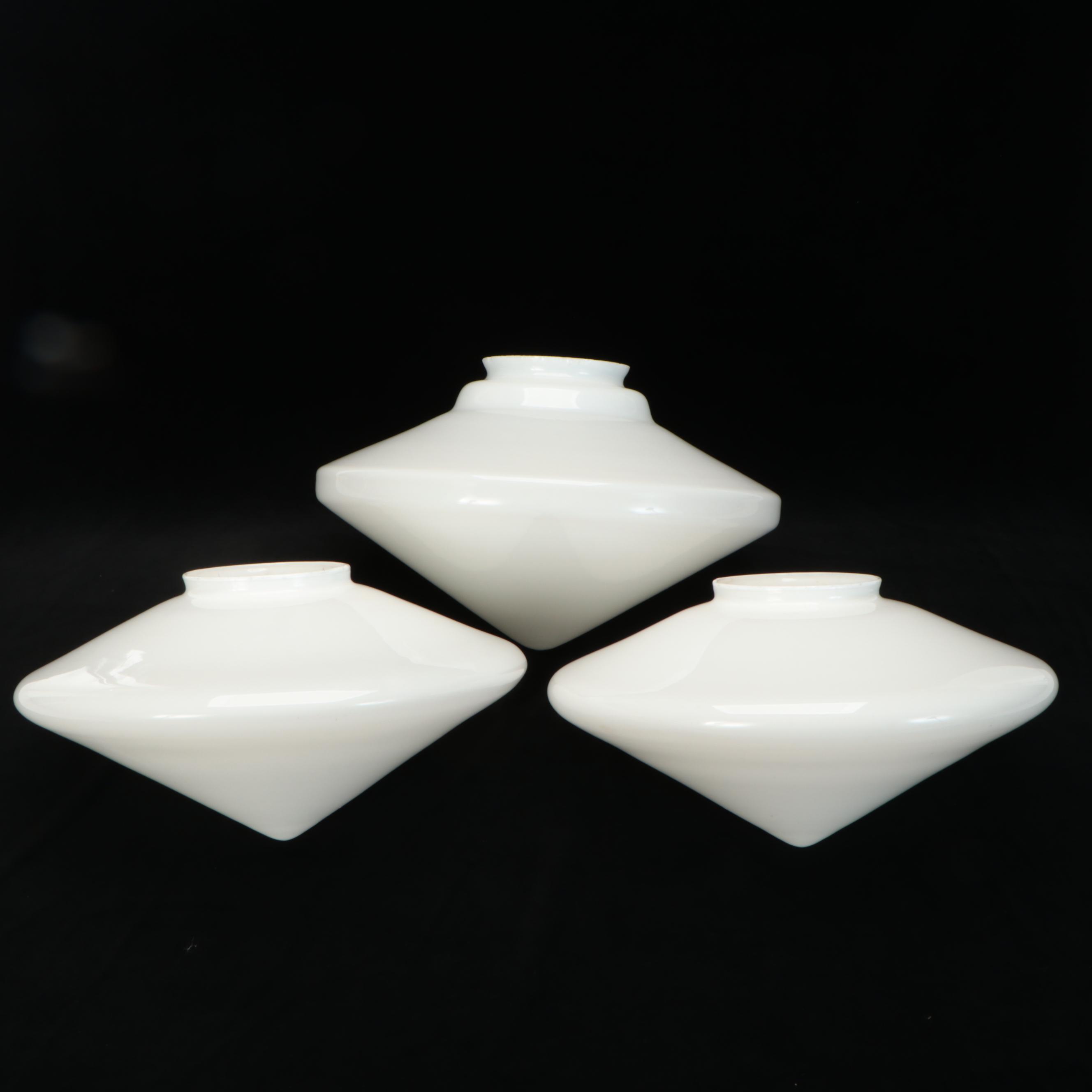 Set of Three Art Deco Milk Glass Pendant Shades