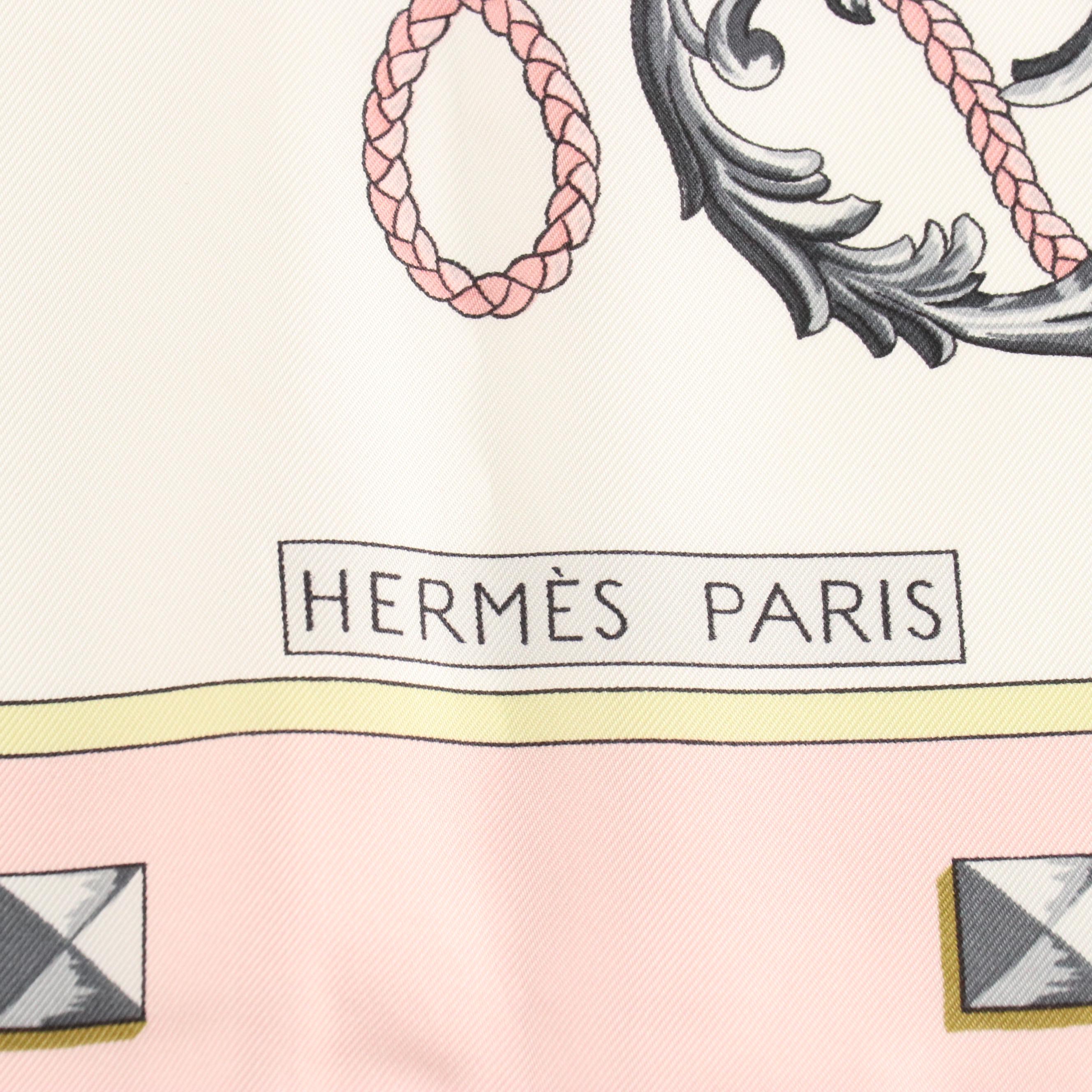 Hermès "Les Clés" Baby Pink Silk Twill Scarf 90
