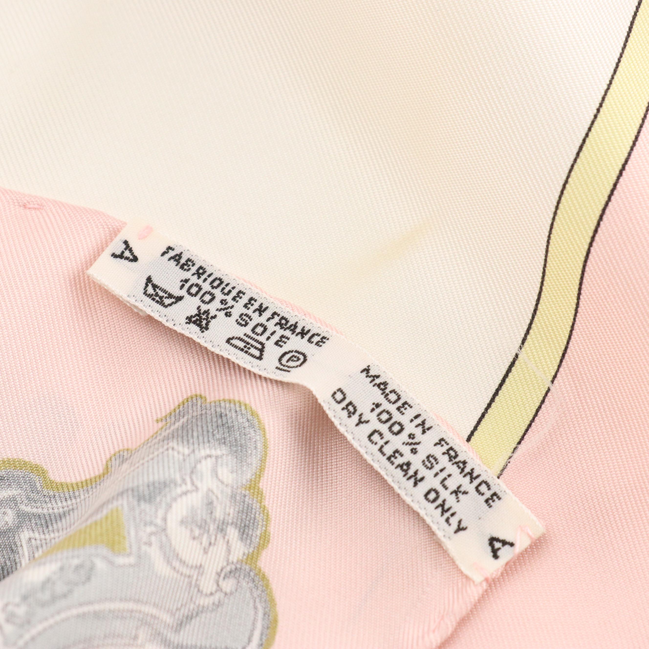 Hermès "Les Clés" Baby Pink Silk Twill Scarf 90