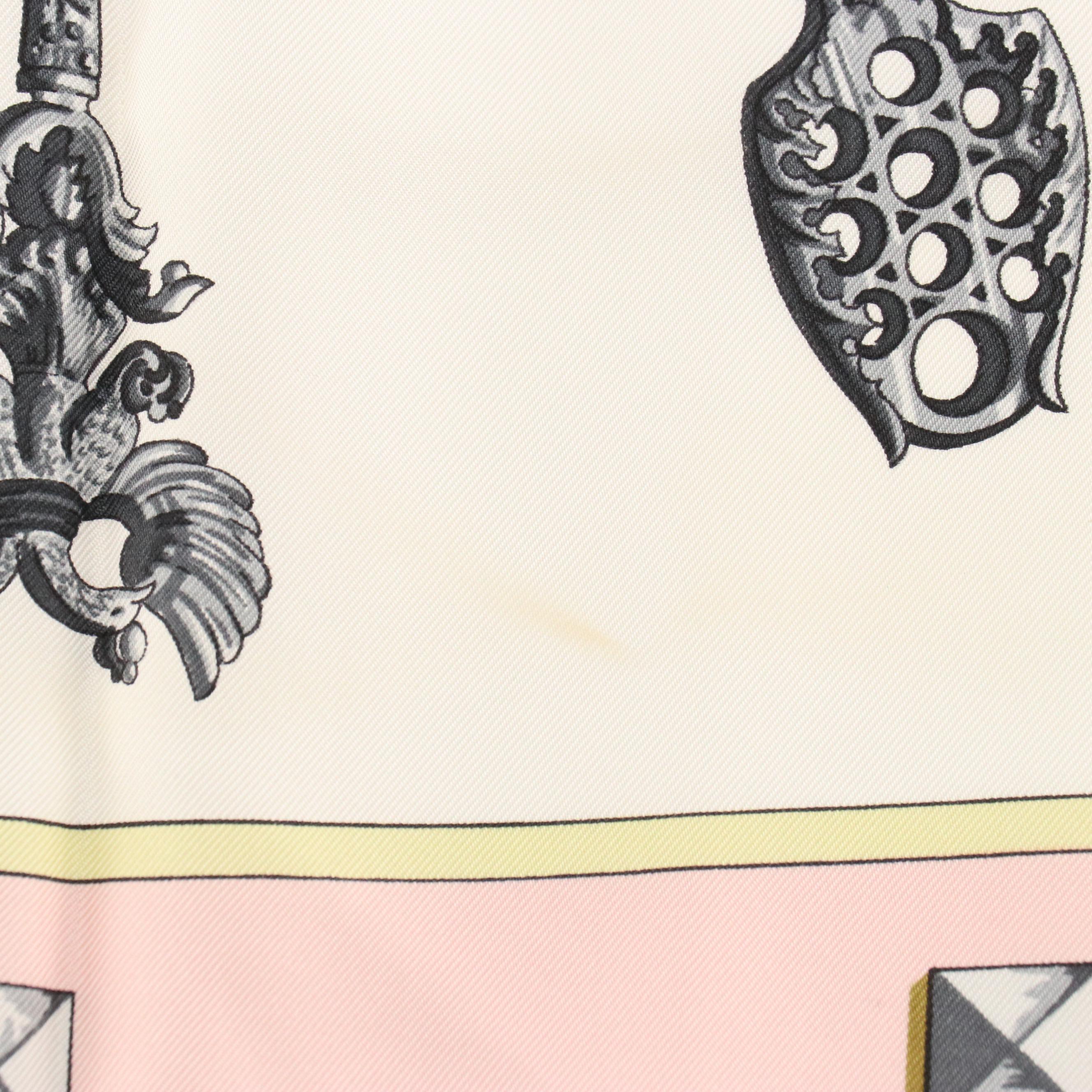 Hermès "Les Clés" Baby Pink Silk Twill Scarf 90