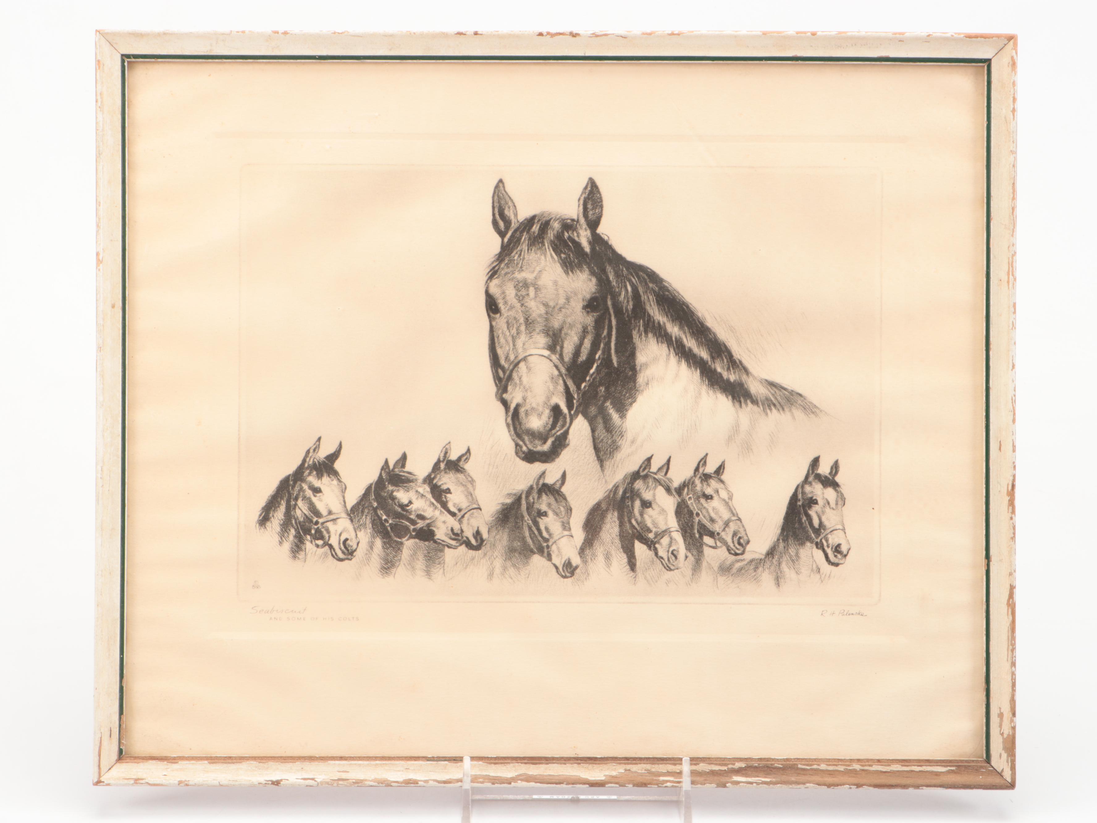 Repro Print "Seabiscut and Some of His Colts" with Other Equestrian Décor