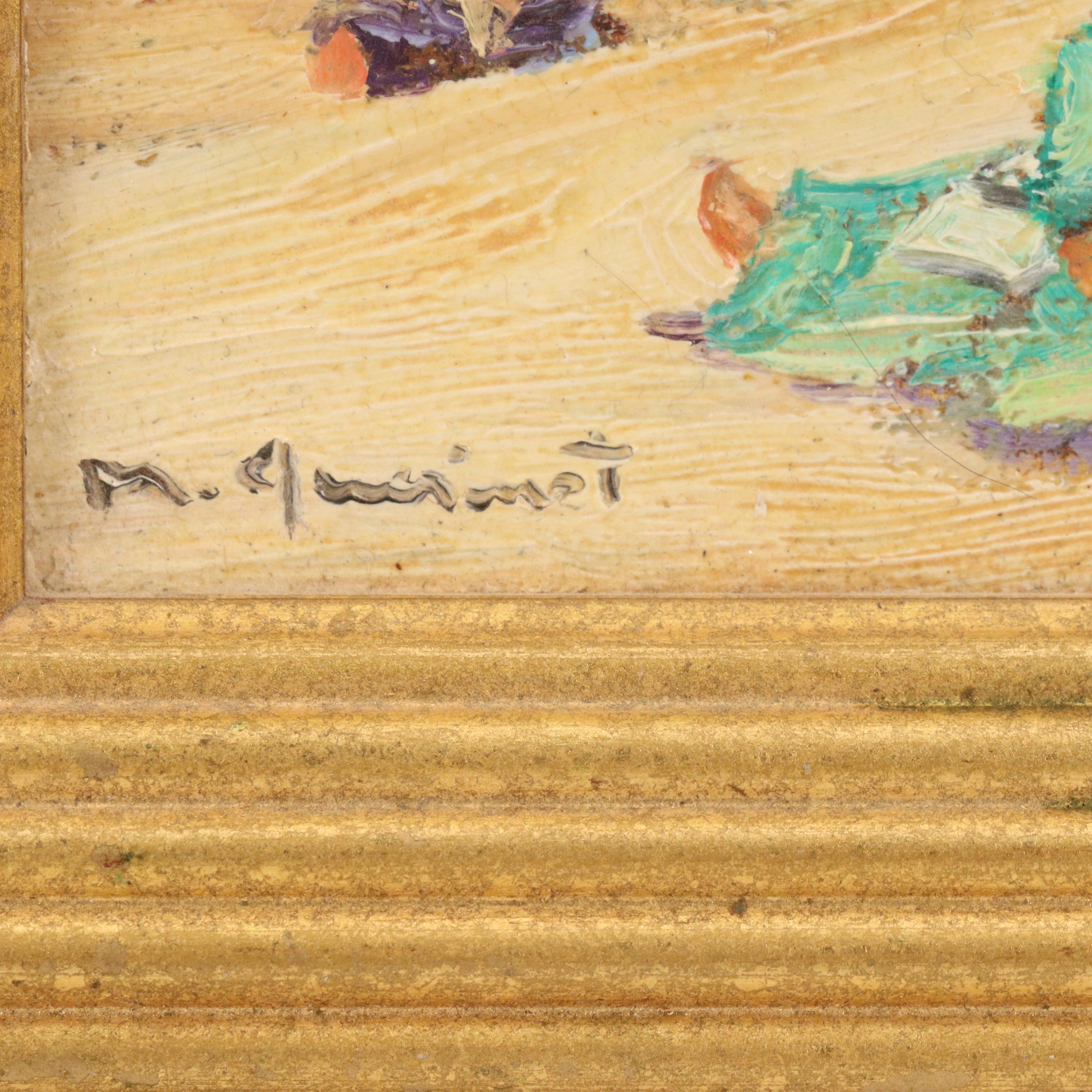 Pair of Miniatures Including Enamel Painting of Seagulls, Late 20th Century