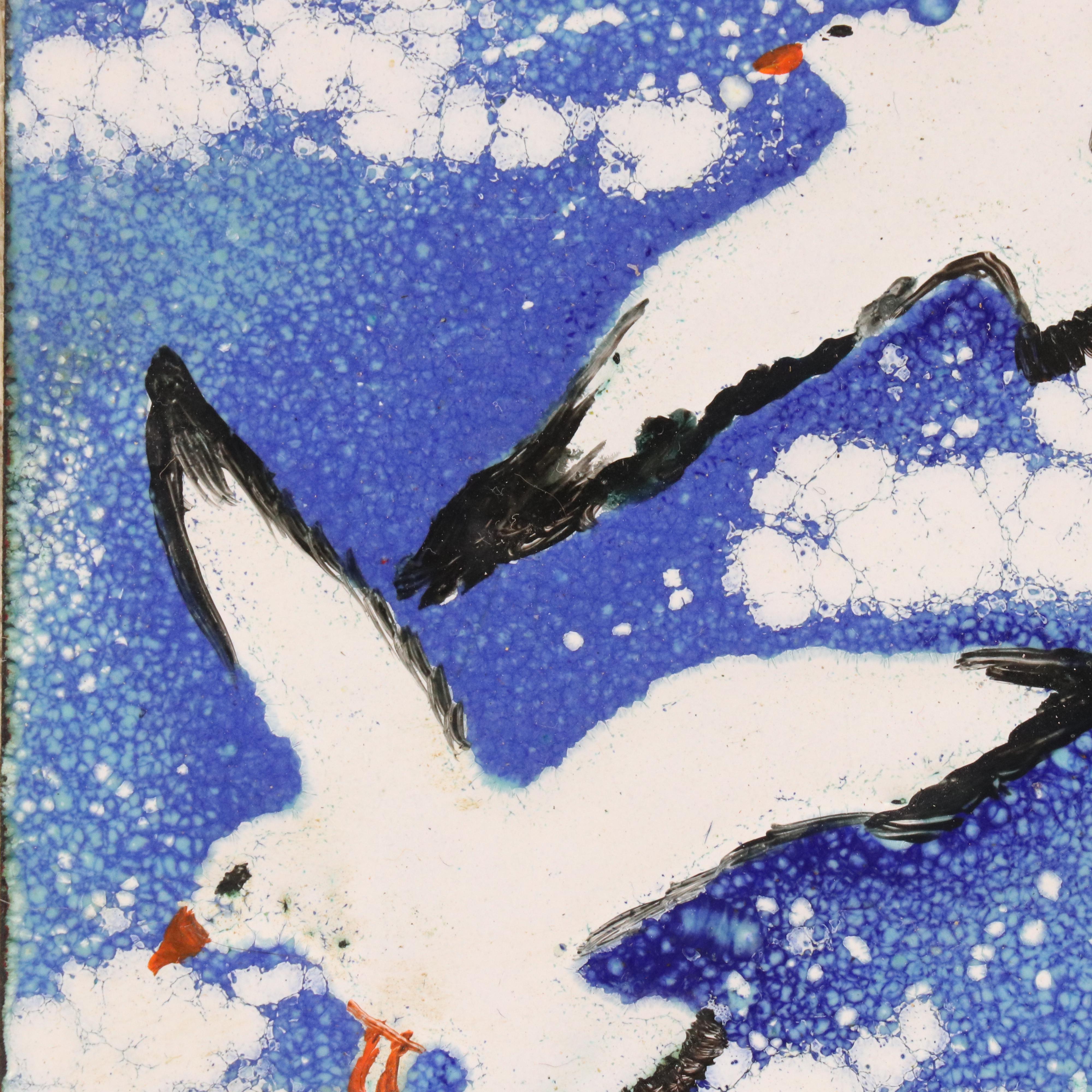 Pair of Miniatures Including Enamel Painting of Seagulls, Late 20th Century