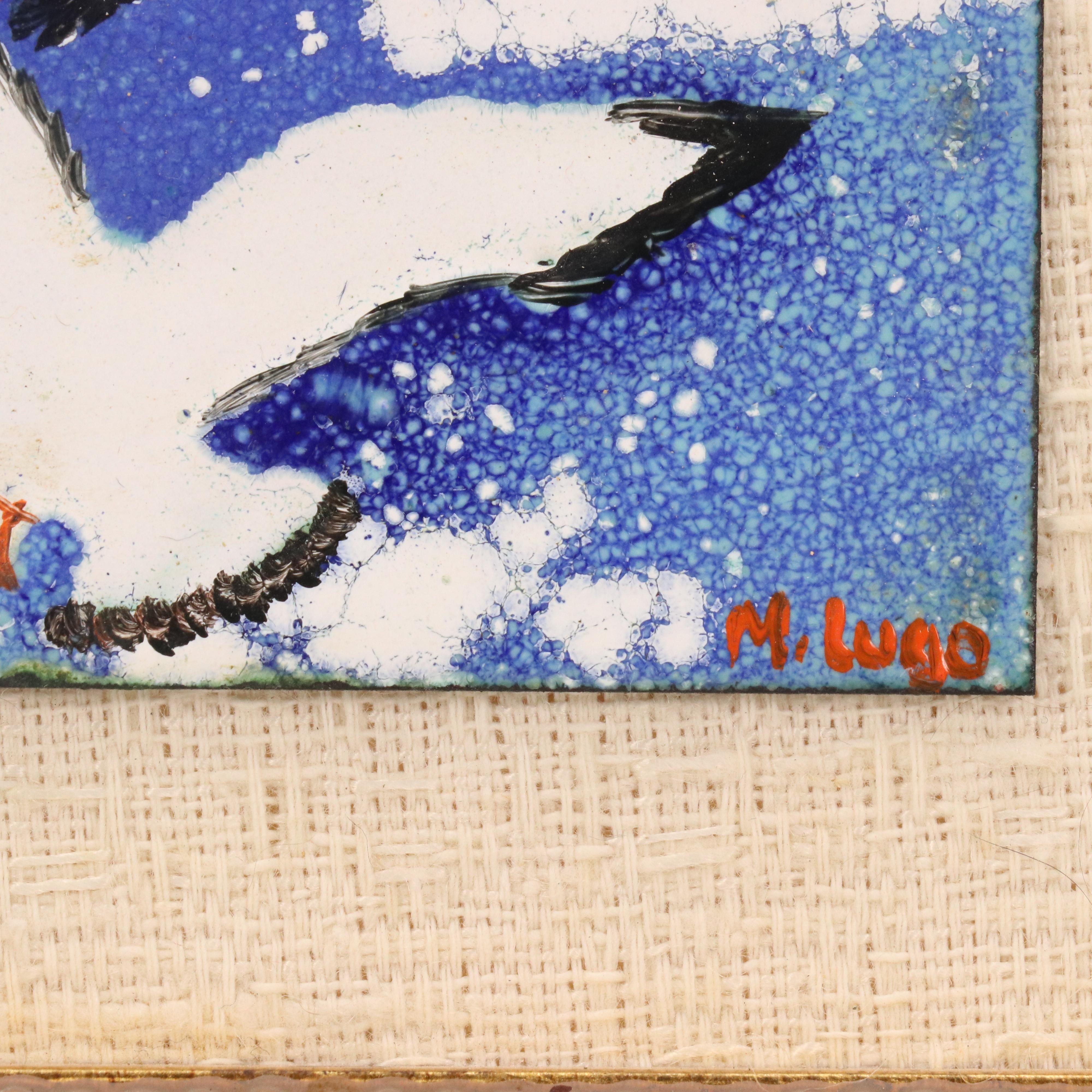 Pair of Miniatures Including Enamel Painting of Seagulls, Late 20th Century