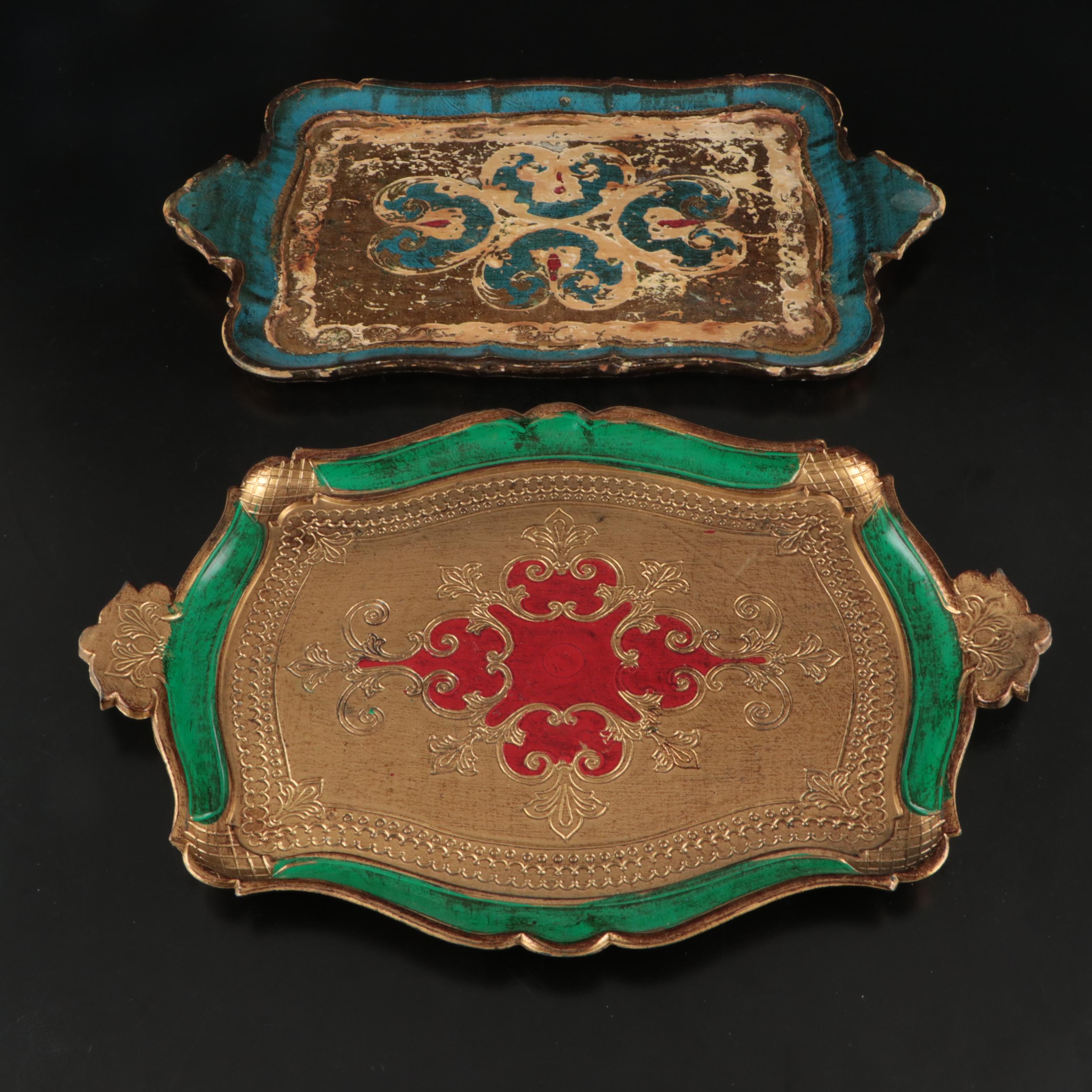 Novelty Parisian Cocktail Shaker with Banded Decanter and Florentine Trays