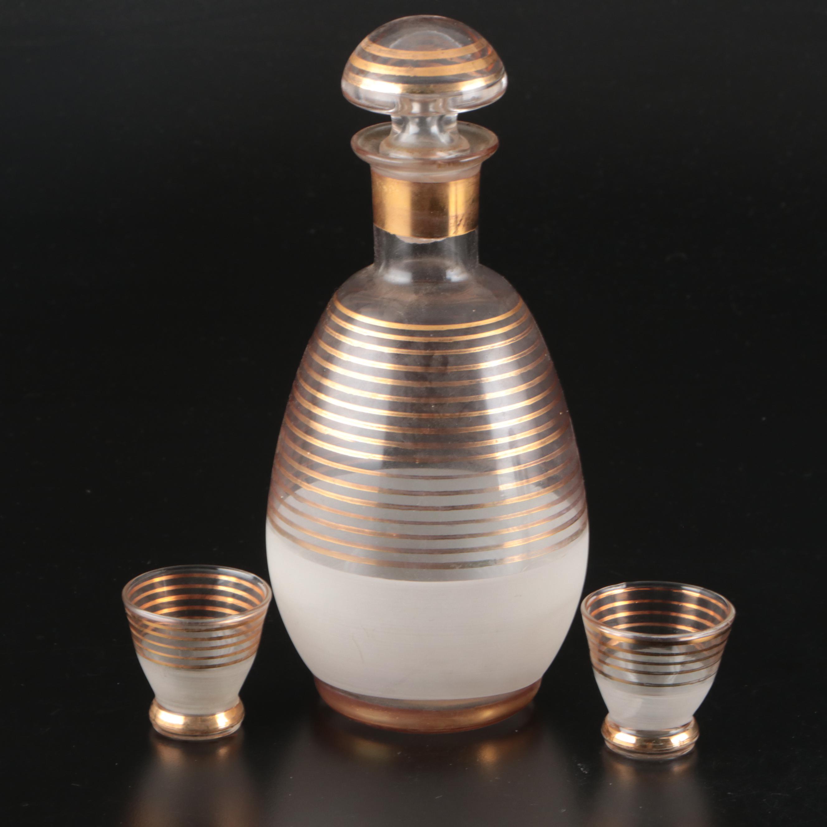 Novelty Parisian Cocktail Shaker with Banded Decanter and Florentine Trays
