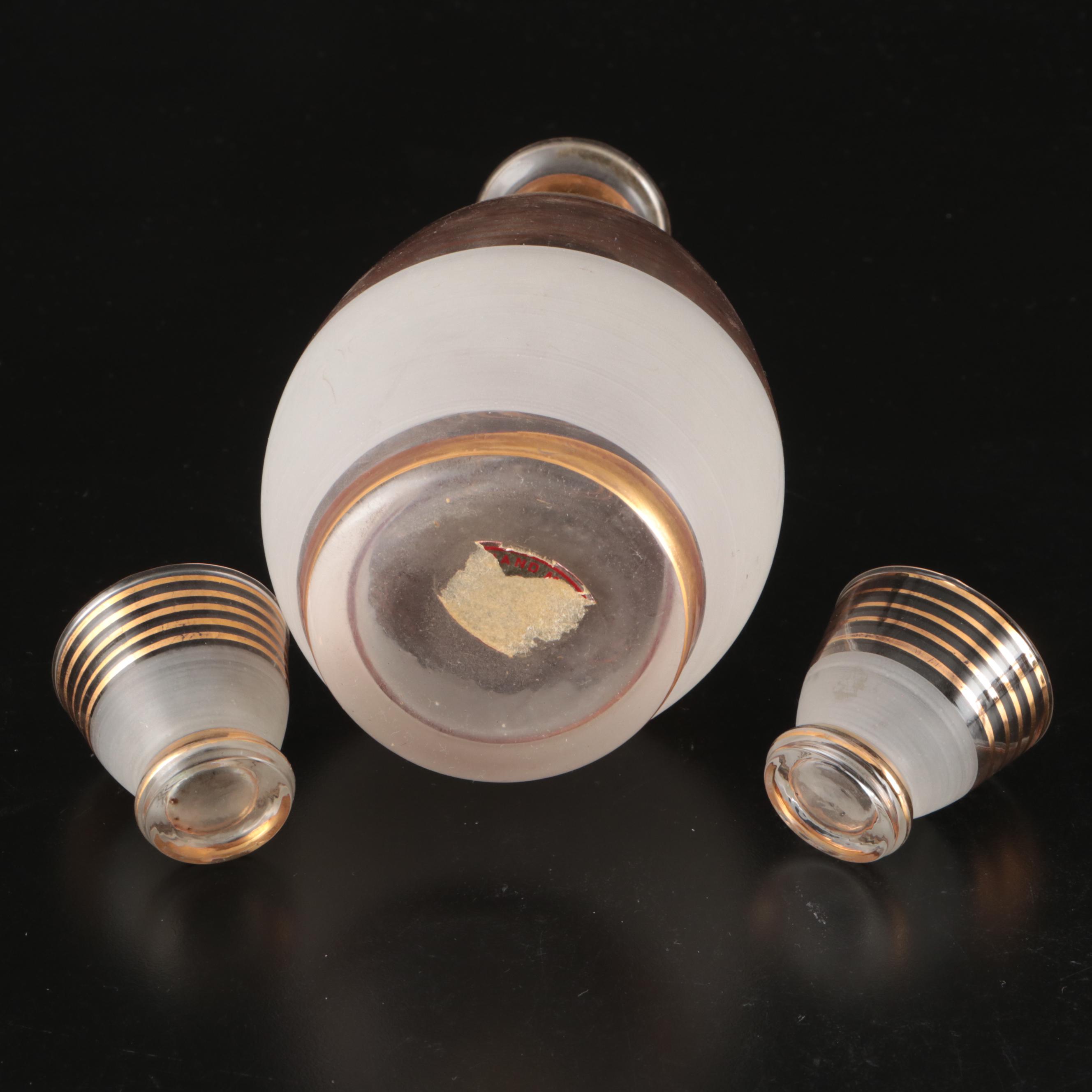 Novelty Parisian Cocktail Shaker with Banded Decanter and Florentine Trays