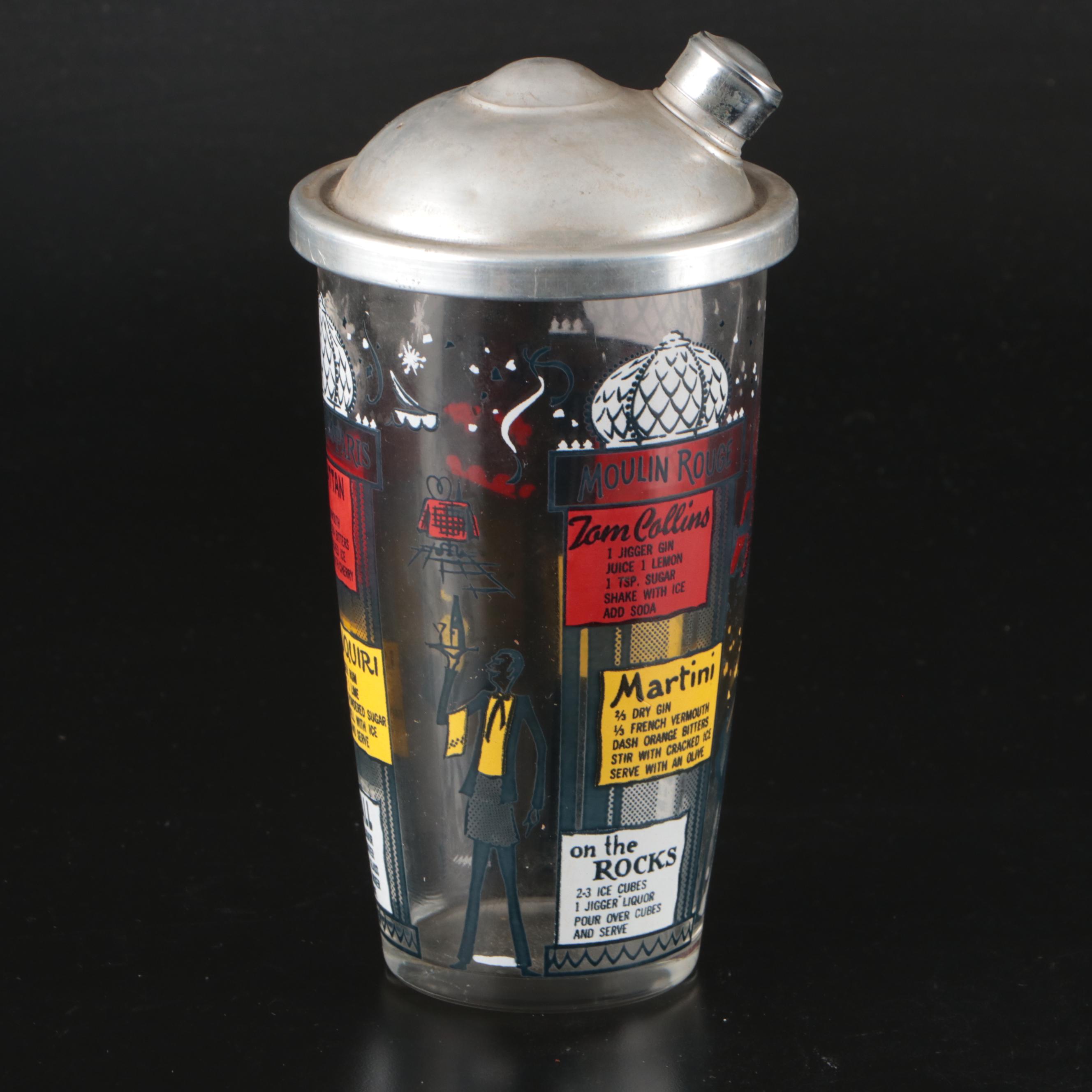 Novelty Parisian Cocktail Shaker with Banded Decanter and Florentine Trays