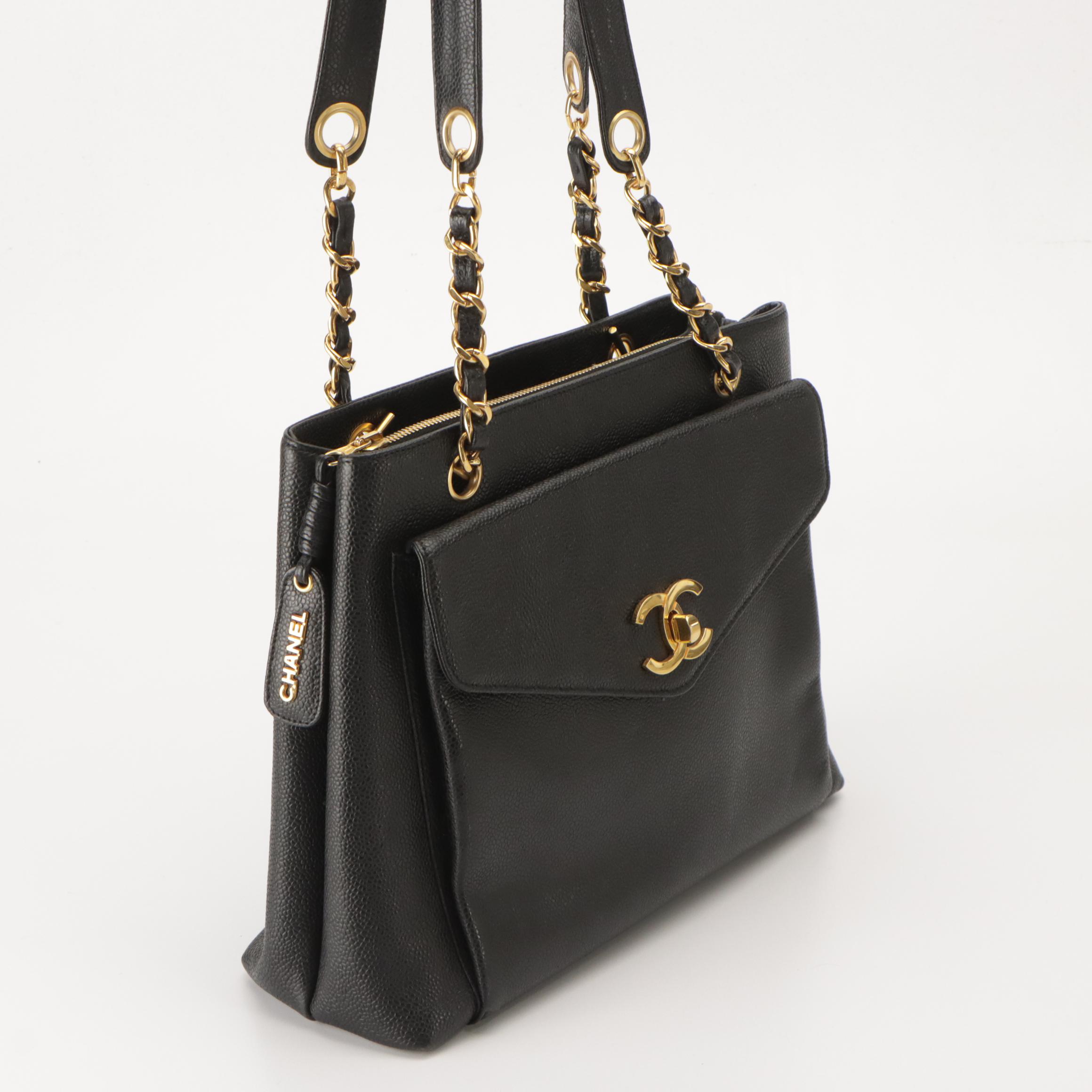 Chanel Front Pocket Shopper Tote in Black Caviar Leather