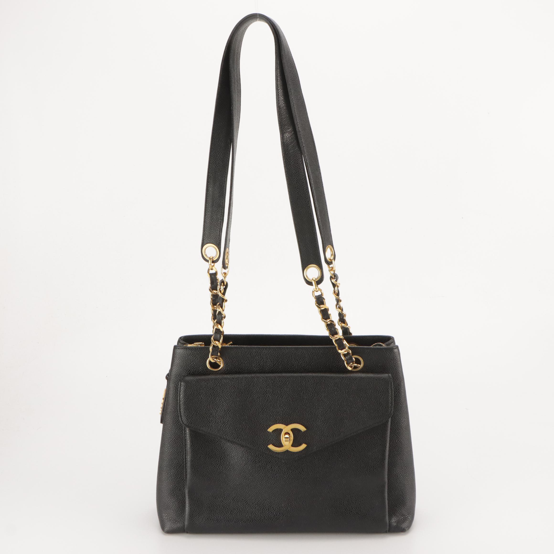 Chanel Front Pocket Shopper Tote in Black Caviar Leather
