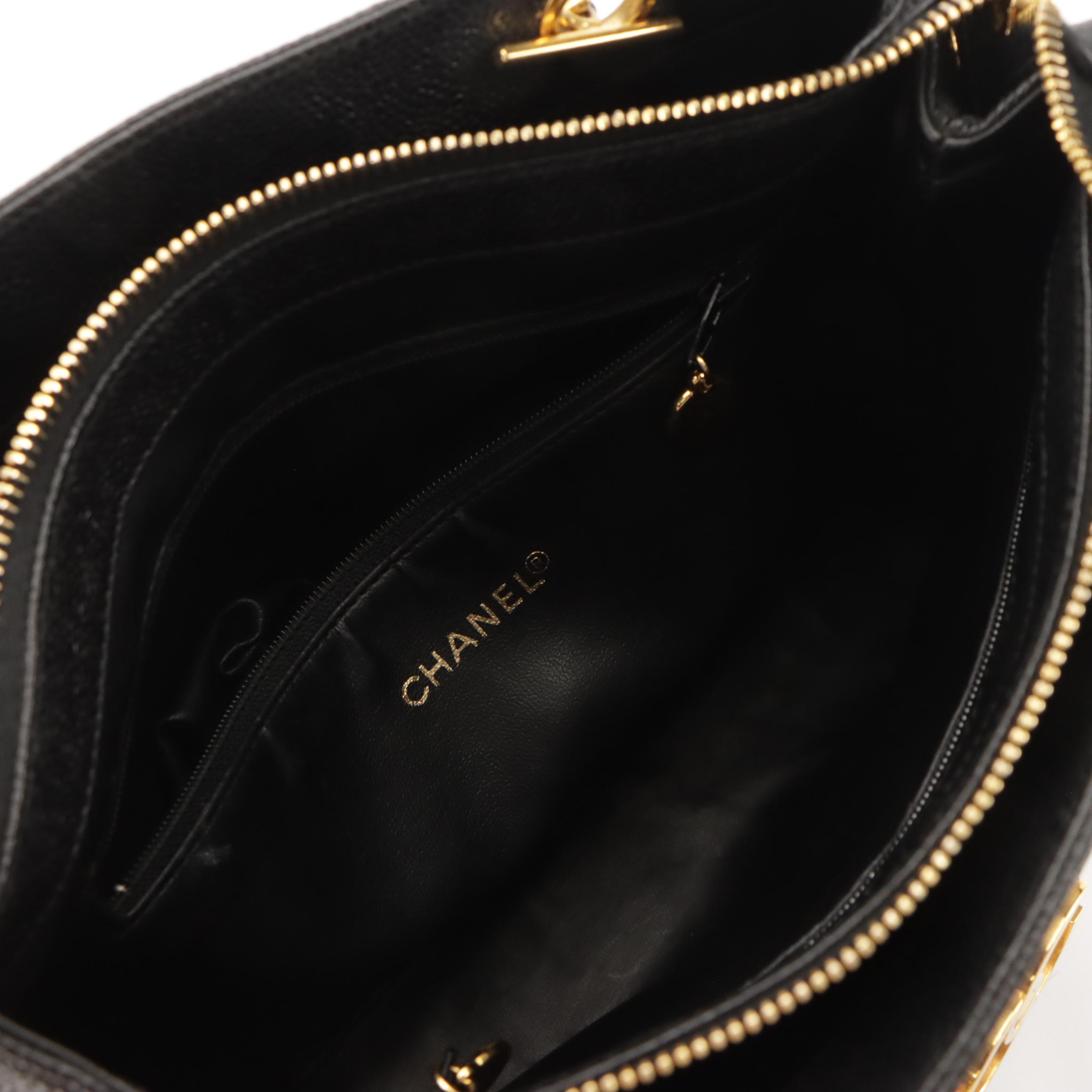 Chanel Front Pocket Shopper Tote in Black Caviar Leather