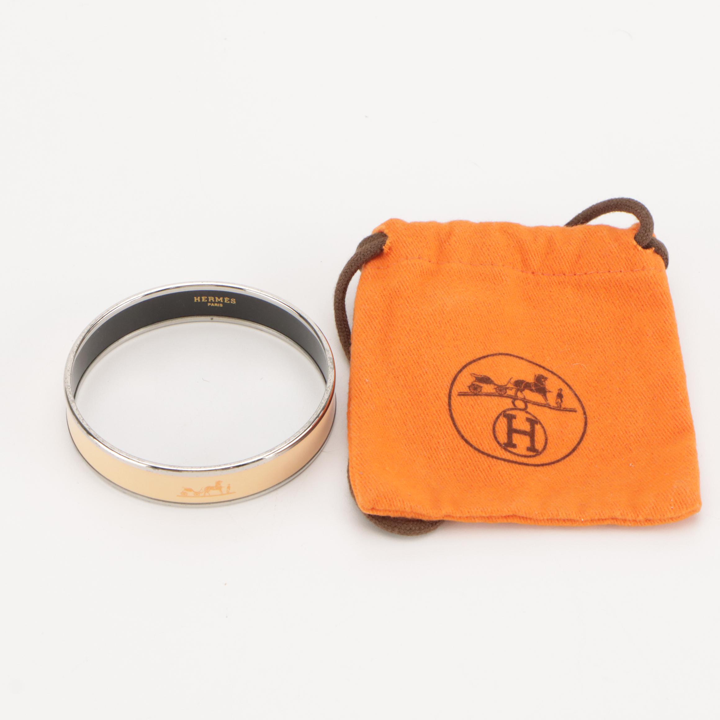 Hermès Peach Calèche Enamel Bangle Bracelet