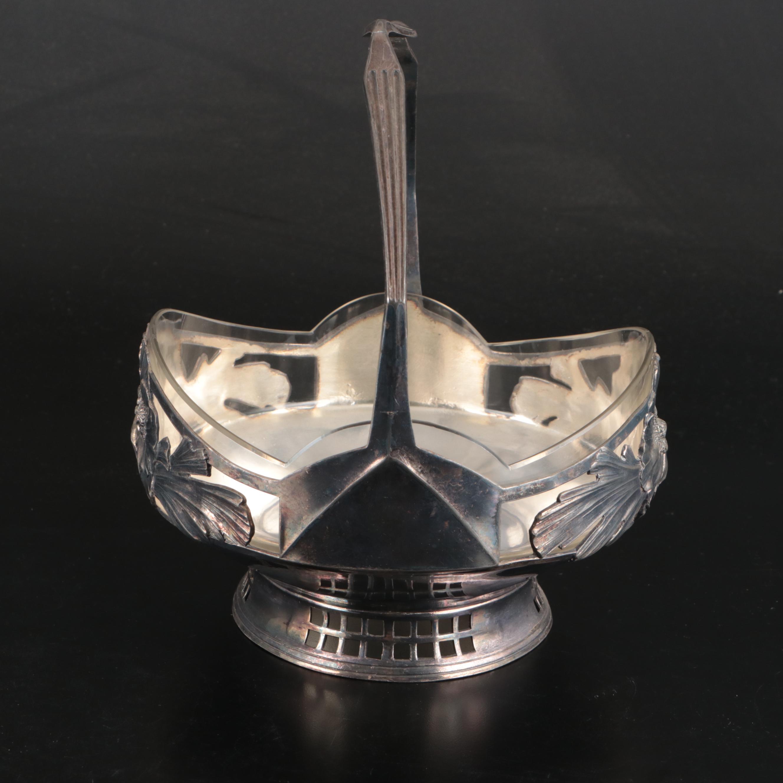 Fenton Bicentennial Frosted Glass Candy Dish and Silver Plate Fruit Basket