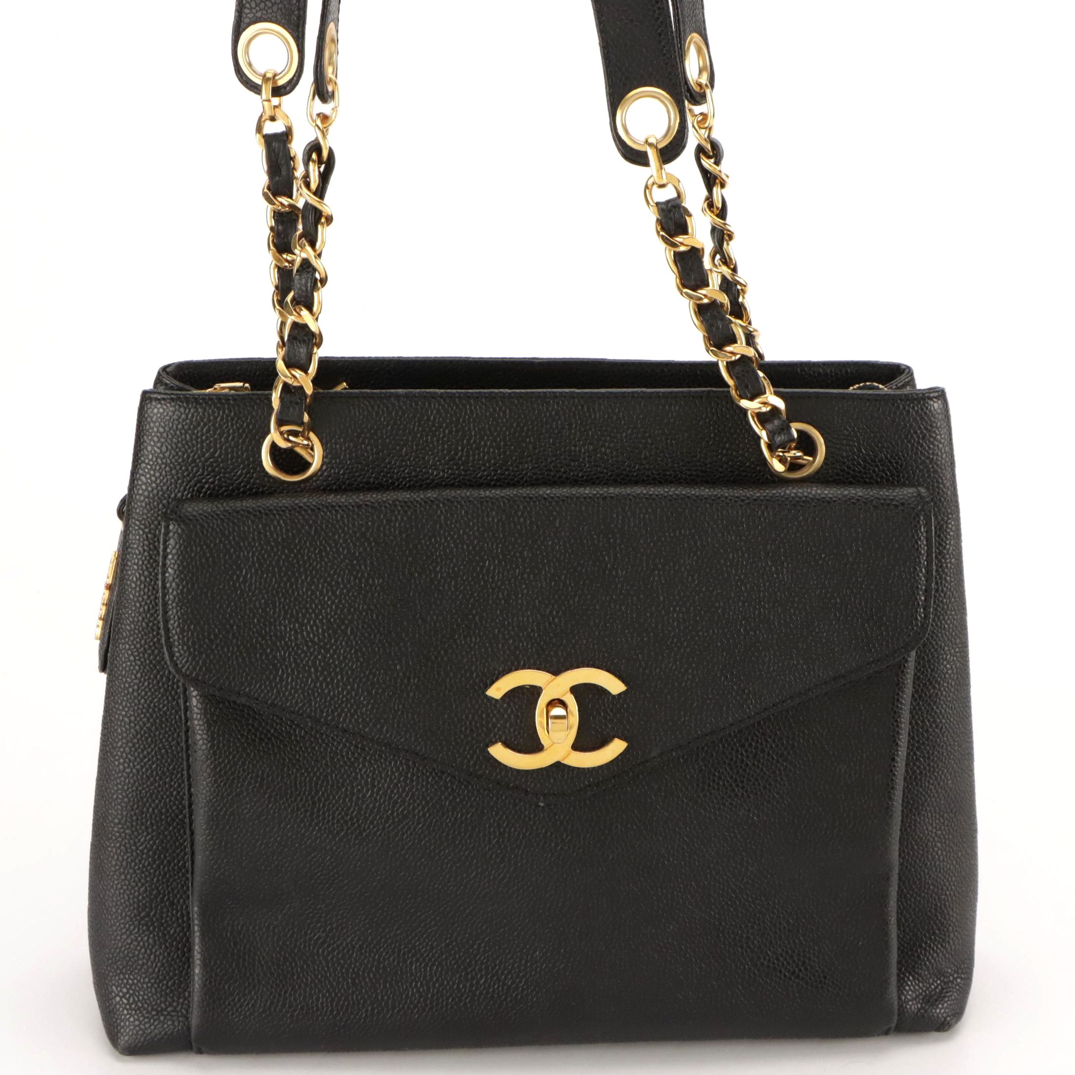 Chanel Front Pocket Shopper Tote in Black Caviar Leather