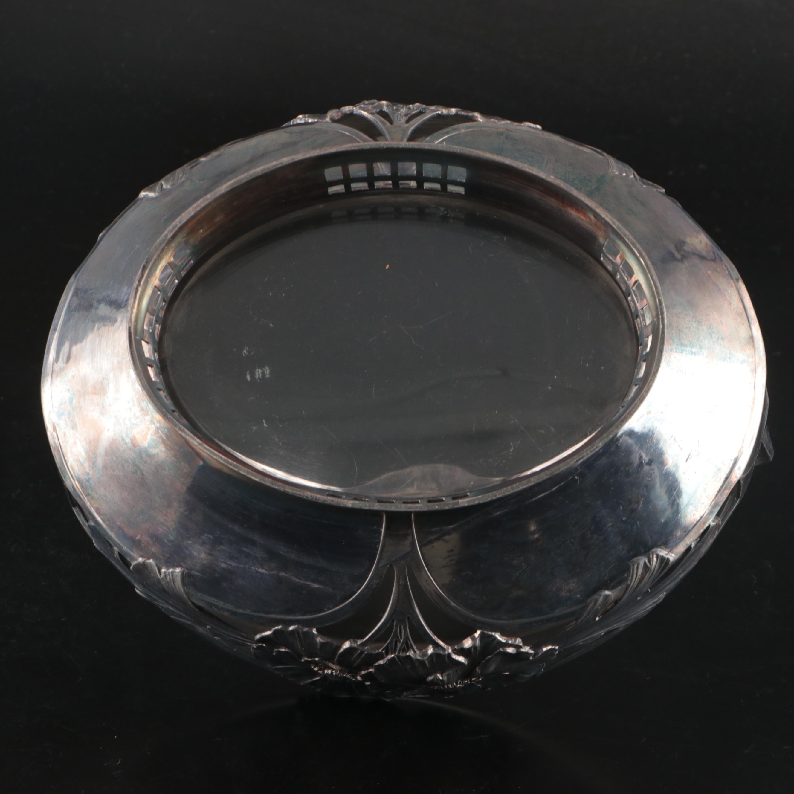 Fenton Bicentennial Frosted Glass Candy Dish and Silver Plate Fruit Basket