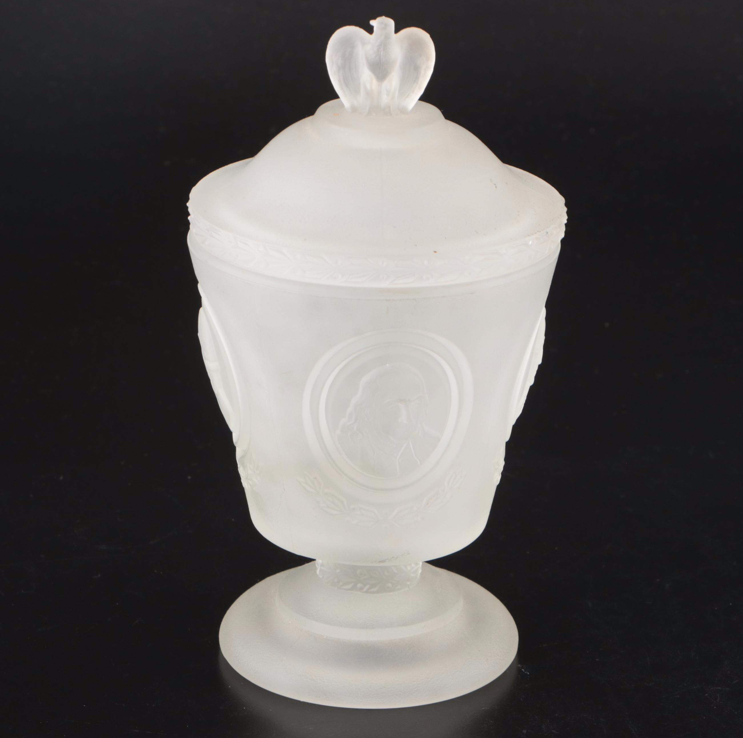 Fenton Bicentennial Frosted Glass Candy Dish and Silver Plate Fruit Basket