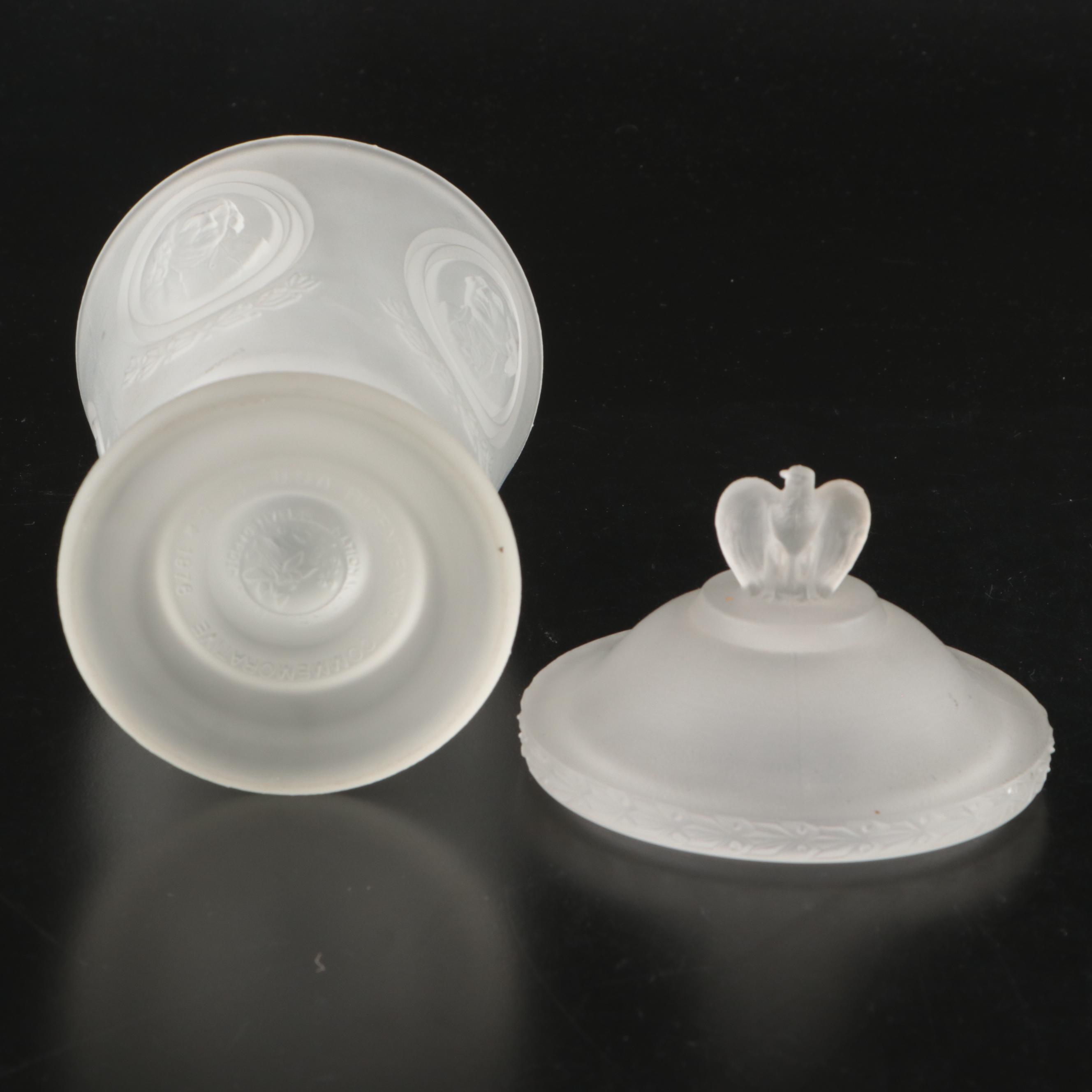 Fenton Bicentennial Frosted Glass Candy Dish and Silver Plate Fruit Basket