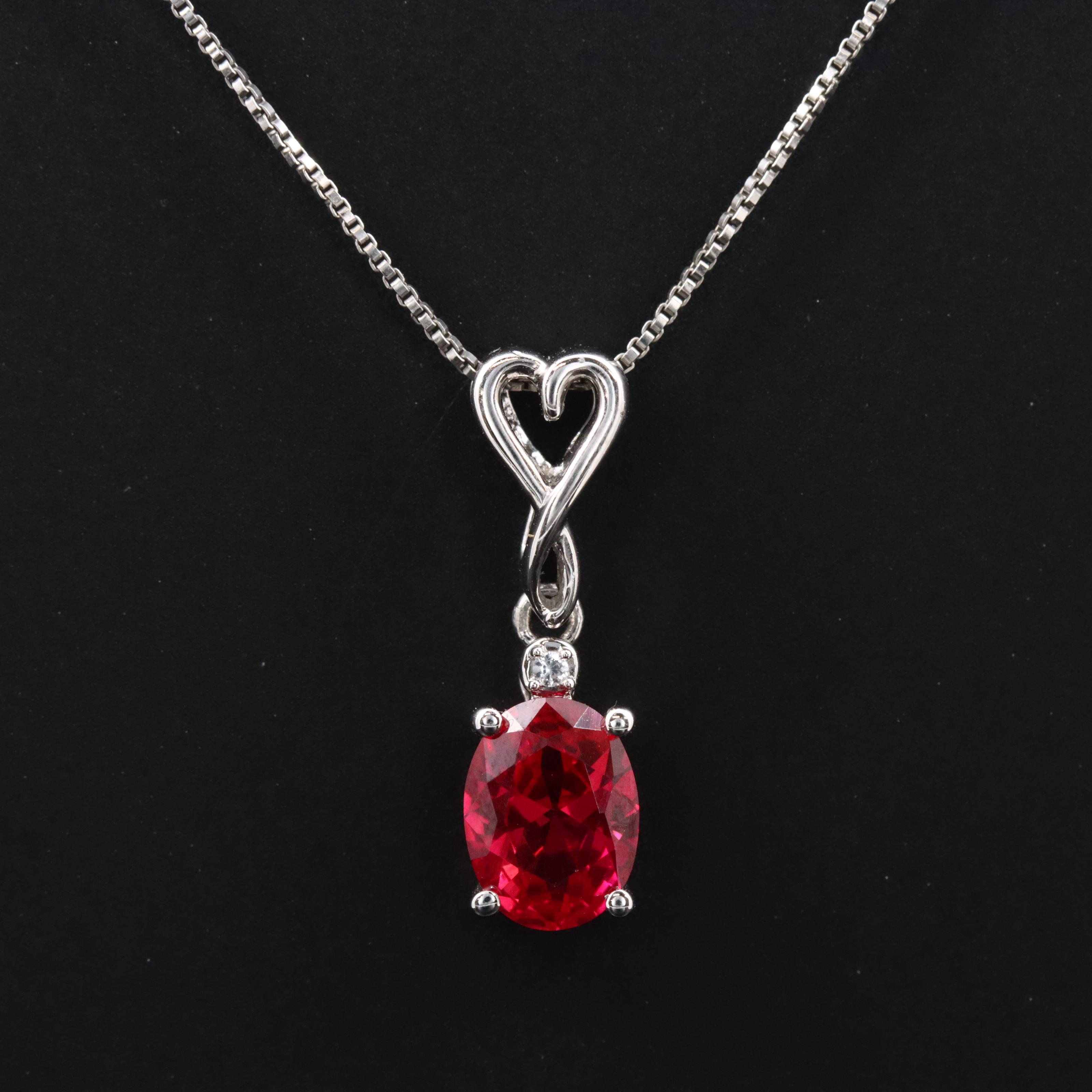 Sterling Ruby and White Sapphire Pendant Necklace