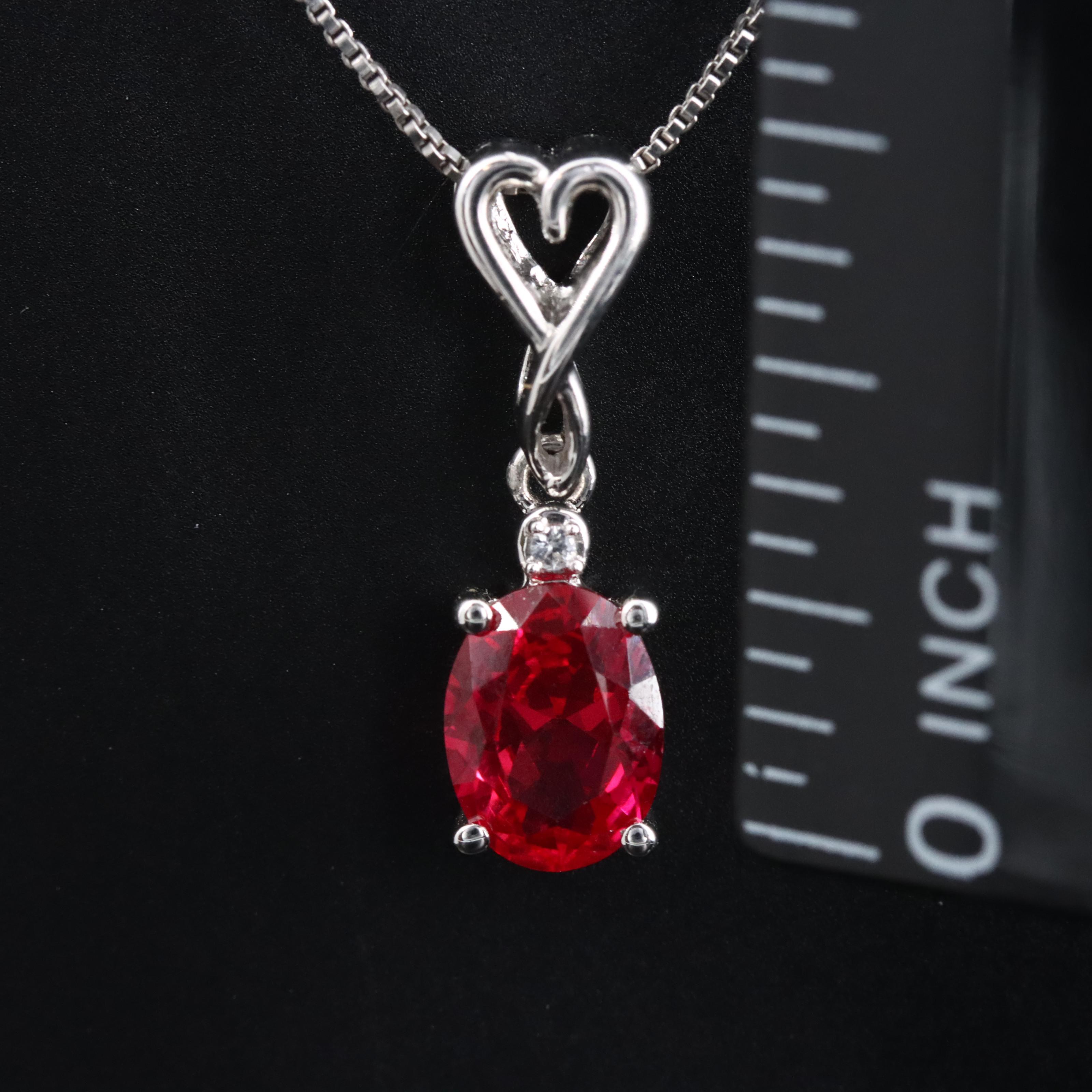 Sterling Ruby and White Sapphire Pendant Necklace