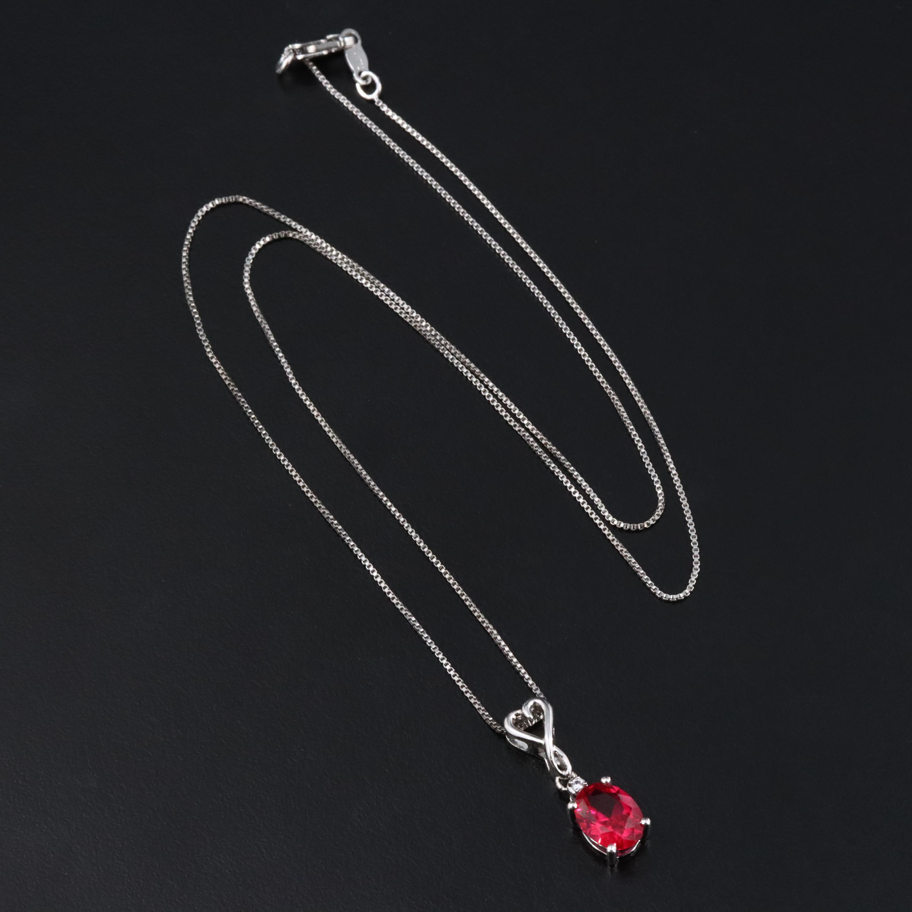 Sterling Ruby and White Sapphire Pendant Necklace
