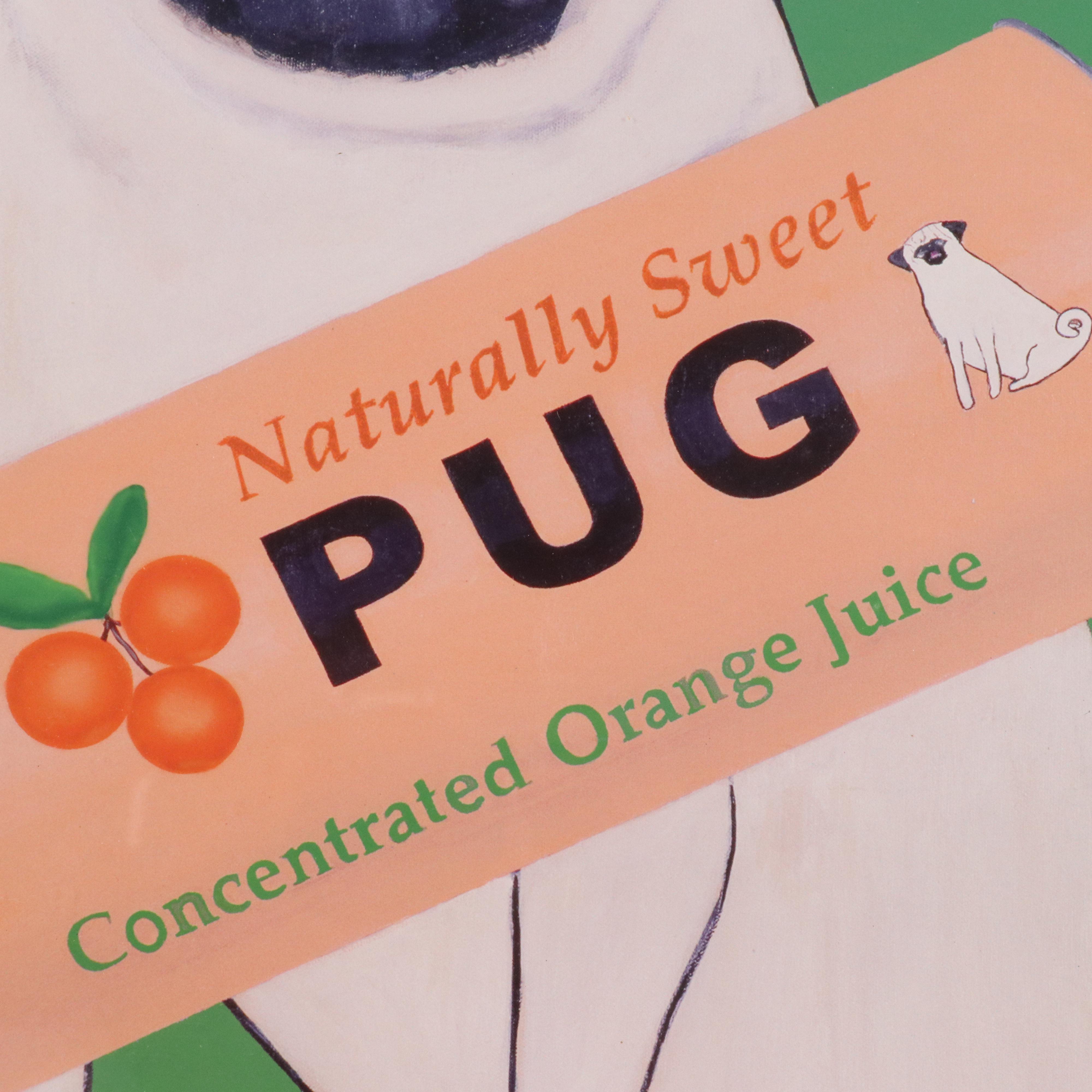 Offset Lithograph Poster After Ken Bailey "Pug Orange Juice"