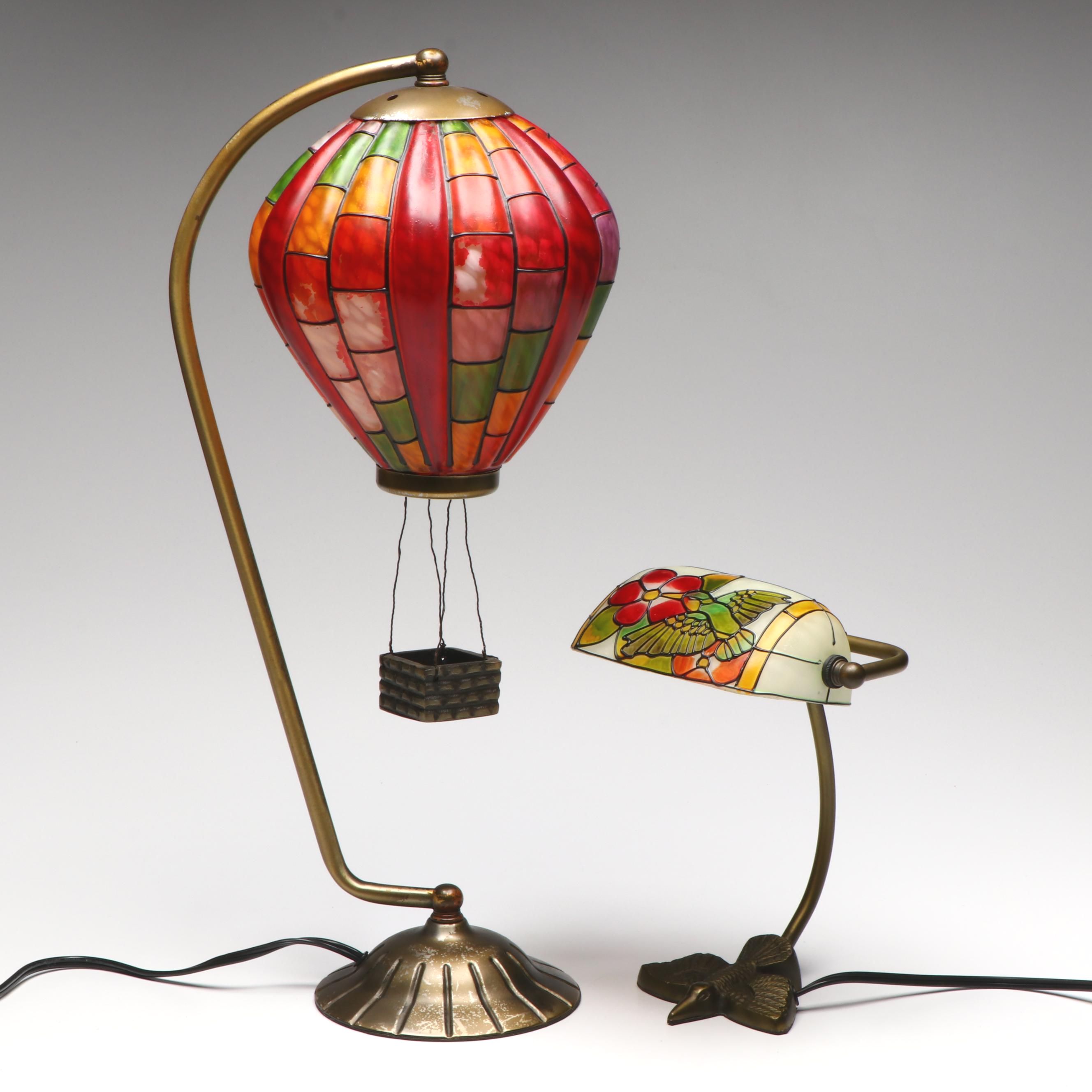 Painted Glass Hot Air Balloon Accent Lamp with Art Nouveau Style Desk Lamp
