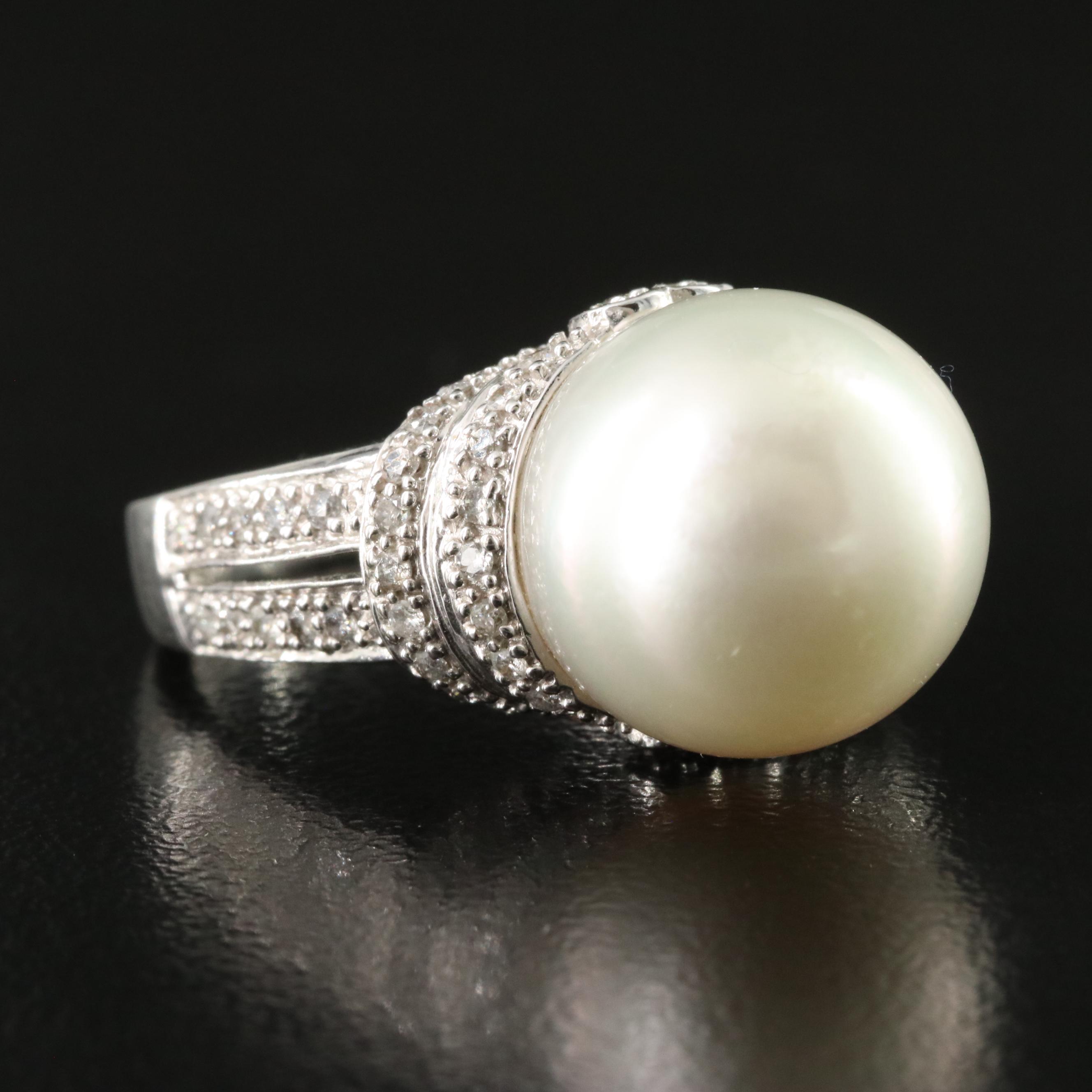 14K Pearl and Diamond Ring