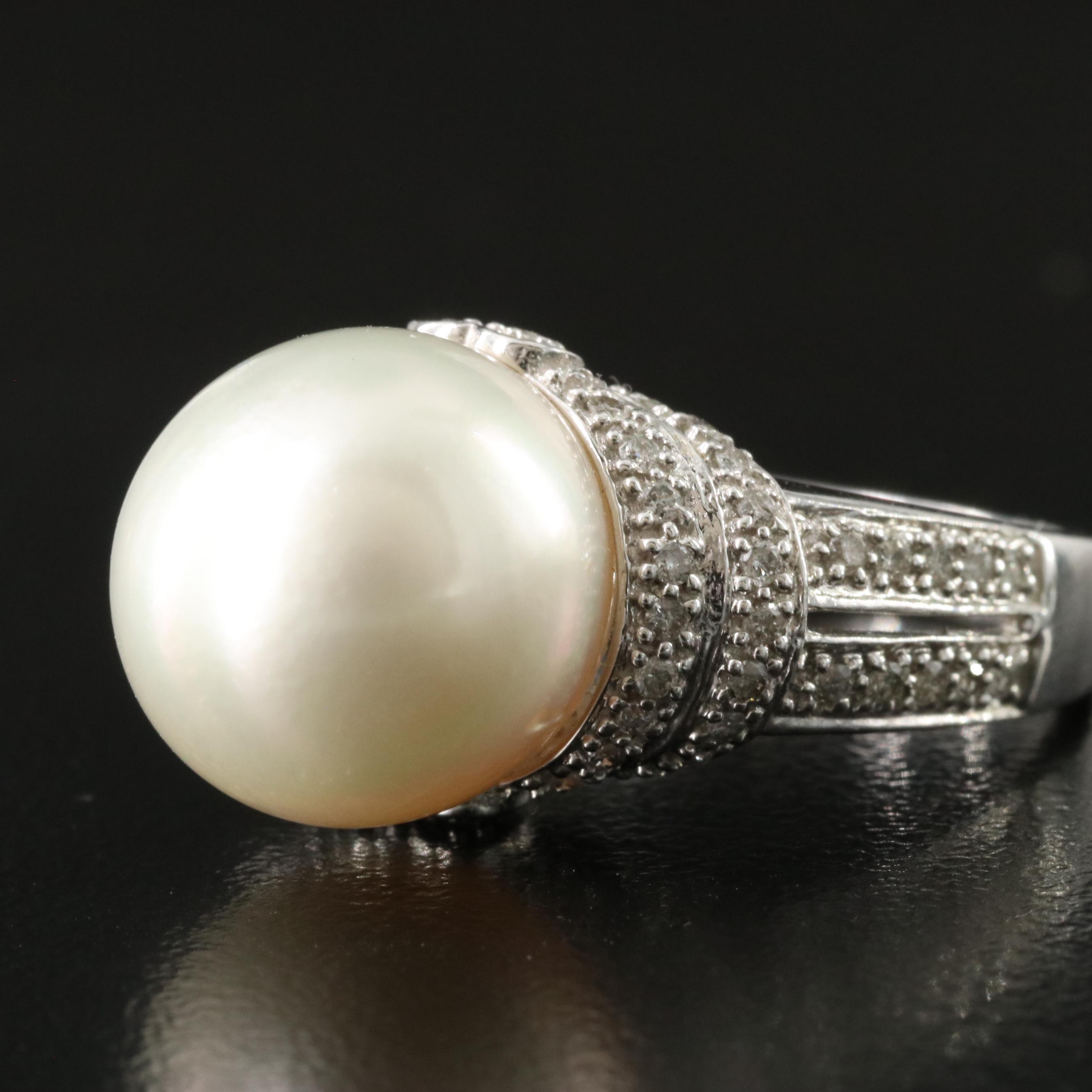 14K Pearl and Diamond Ring