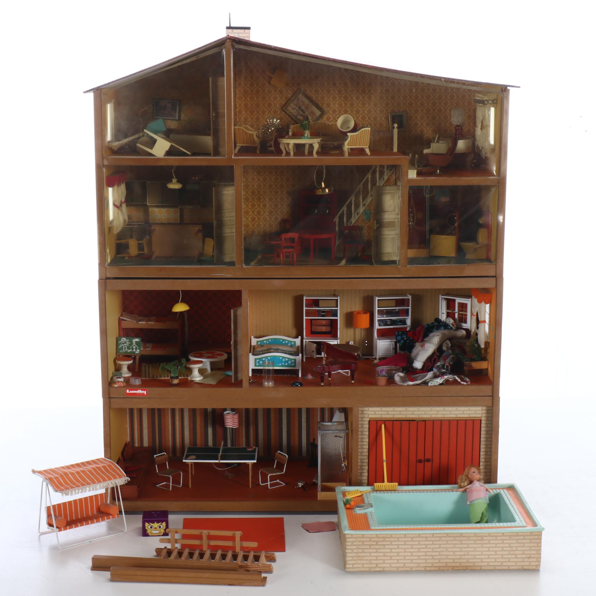 Lundby Dollhouse with Furniture, Doll, and More Accessories, Mid to Late 20th C.