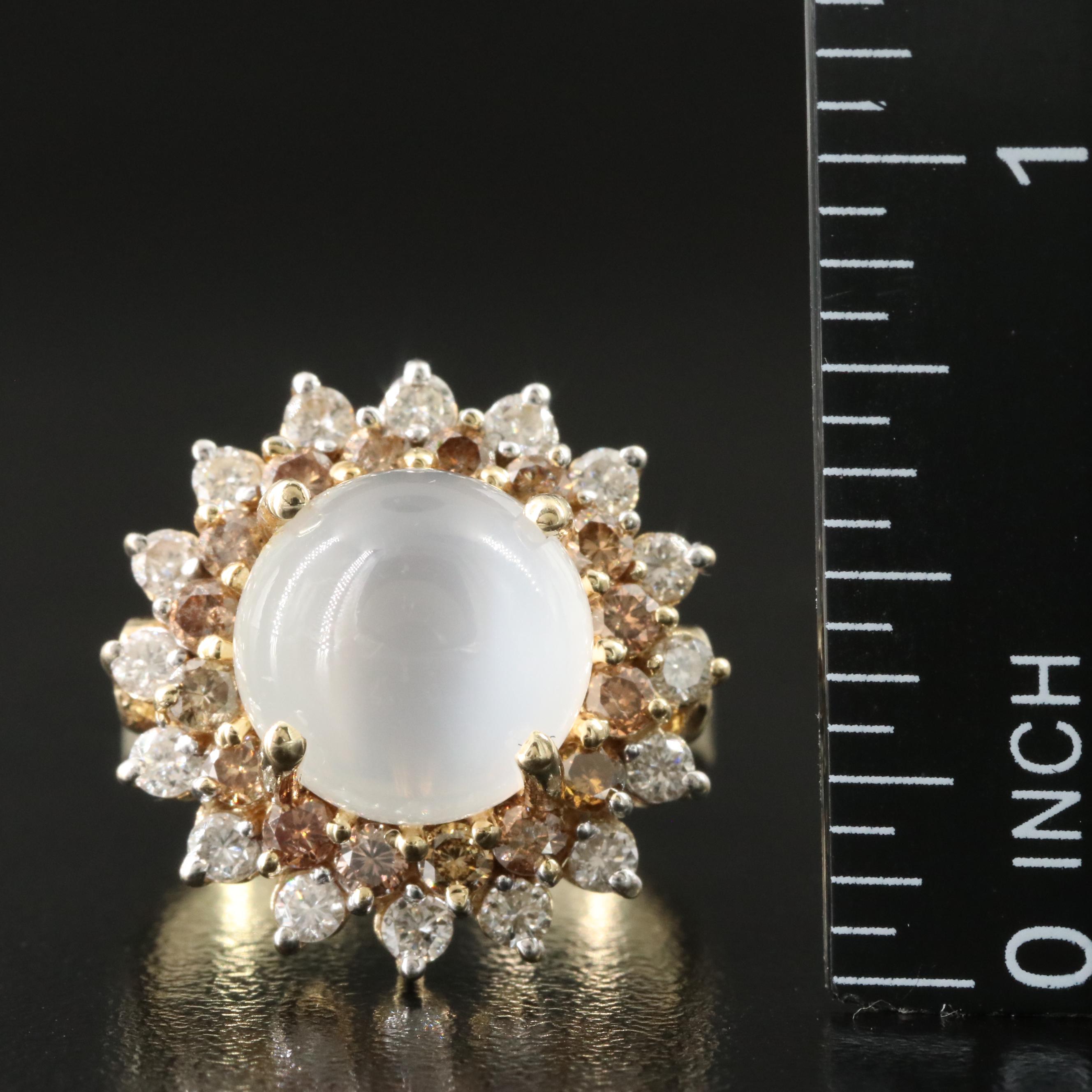 14K Moonstone and 1.01 CTW Diamond Ring with Fancy Diamonds