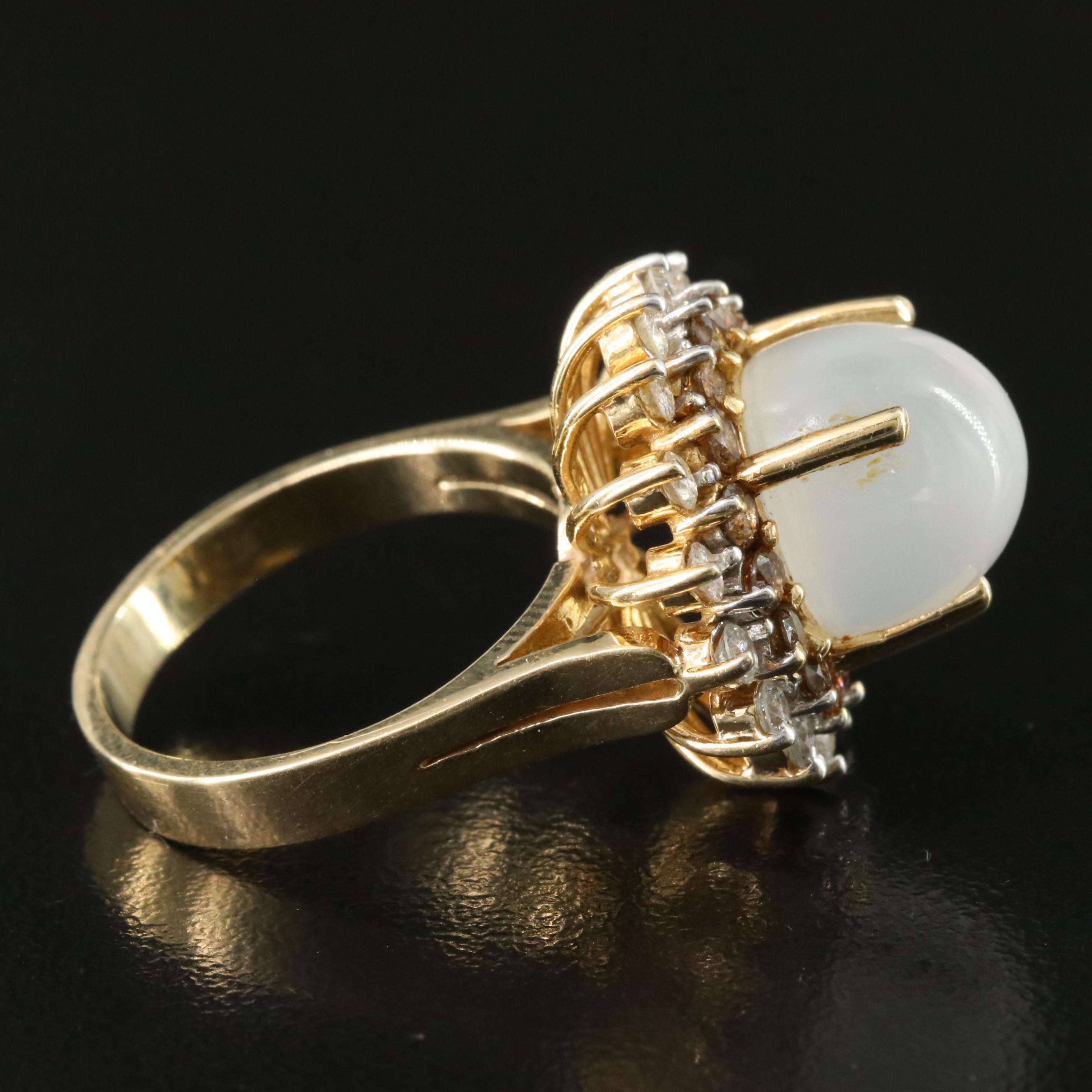 14K Moonstone and 1.01 CTW Diamond Ring with Fancy Diamonds