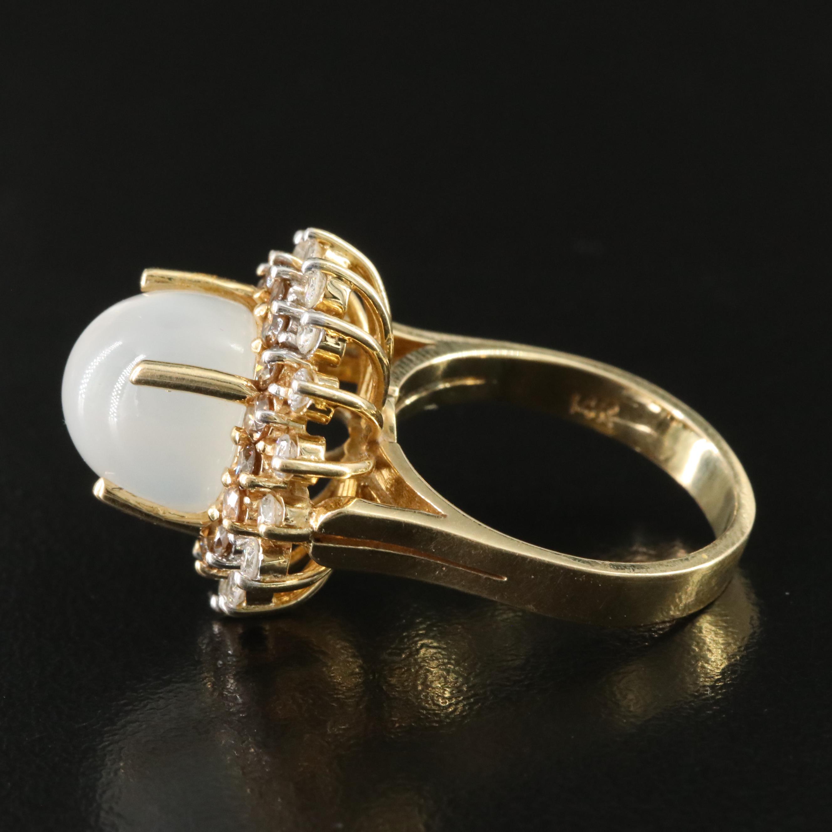 14K Moonstone and 1.01 CTW Diamond Ring with Fancy Diamonds
