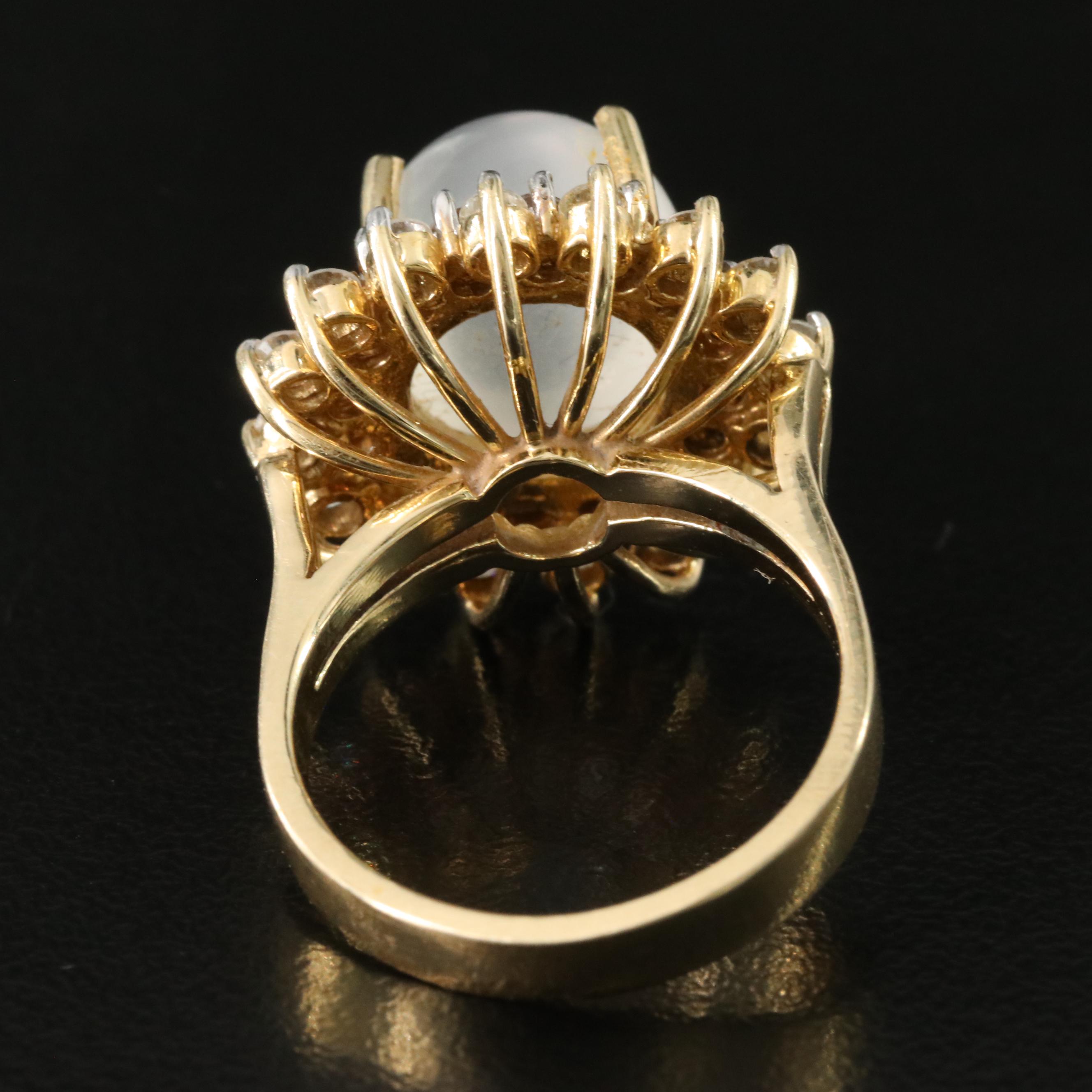 14K Moonstone and 1.01 CTW Diamond Ring with Fancy Diamonds