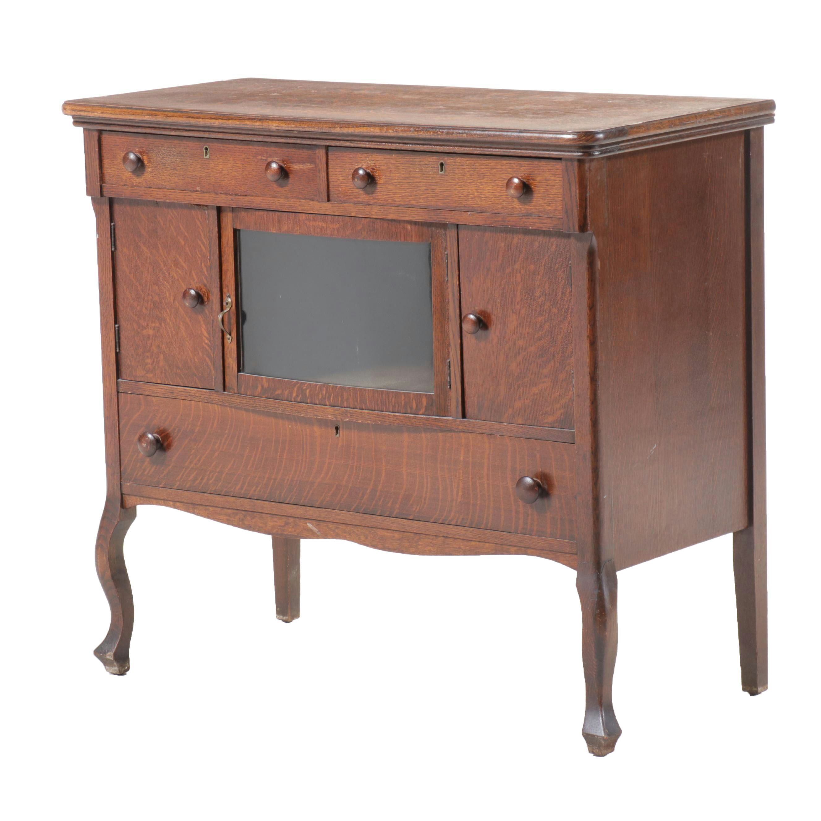 American Empire Style Tiger Oak Sideboard, Late 19th/Early 20th Century