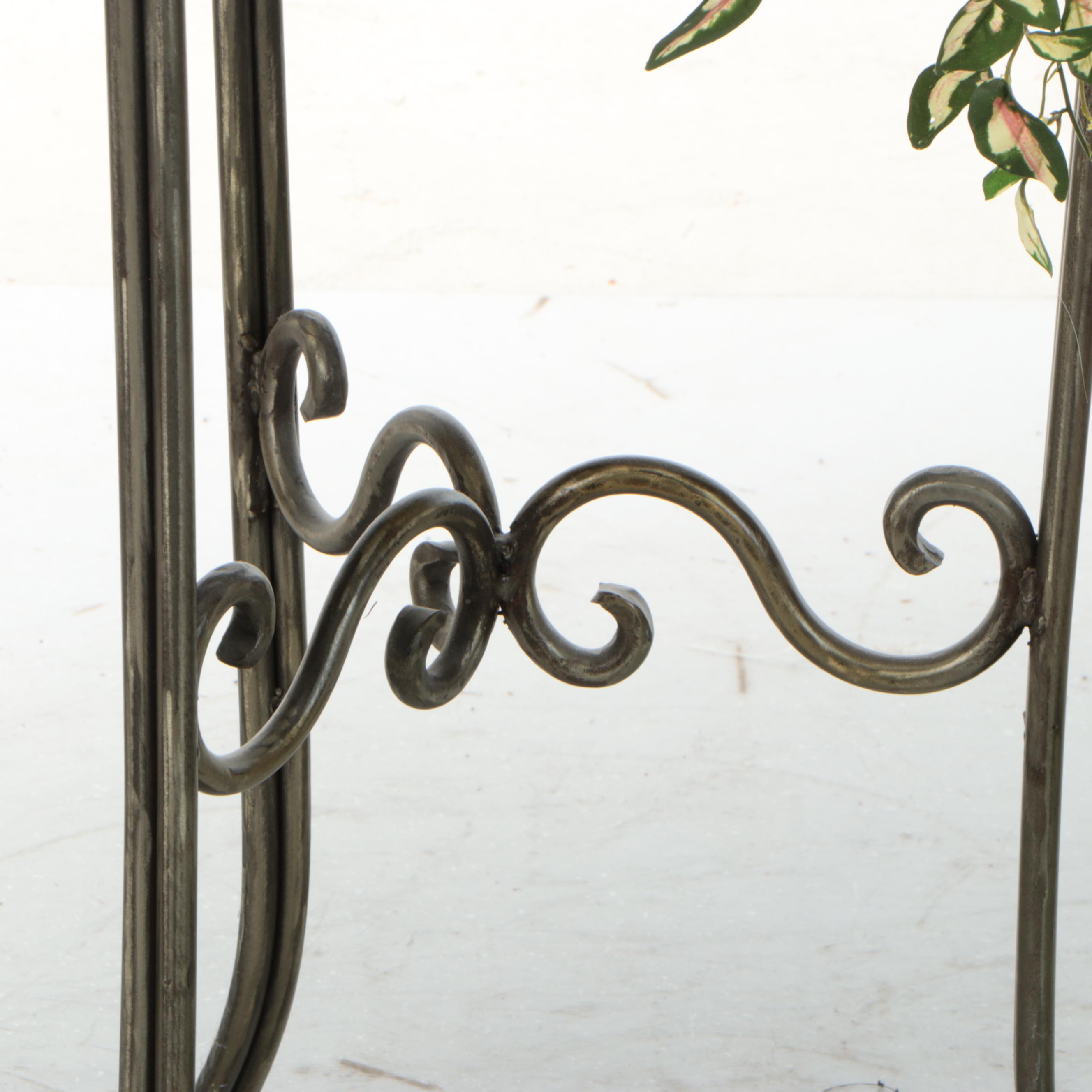 Artificial Hoya and Flowers with Metal Planter Stand and Ceramic Vase