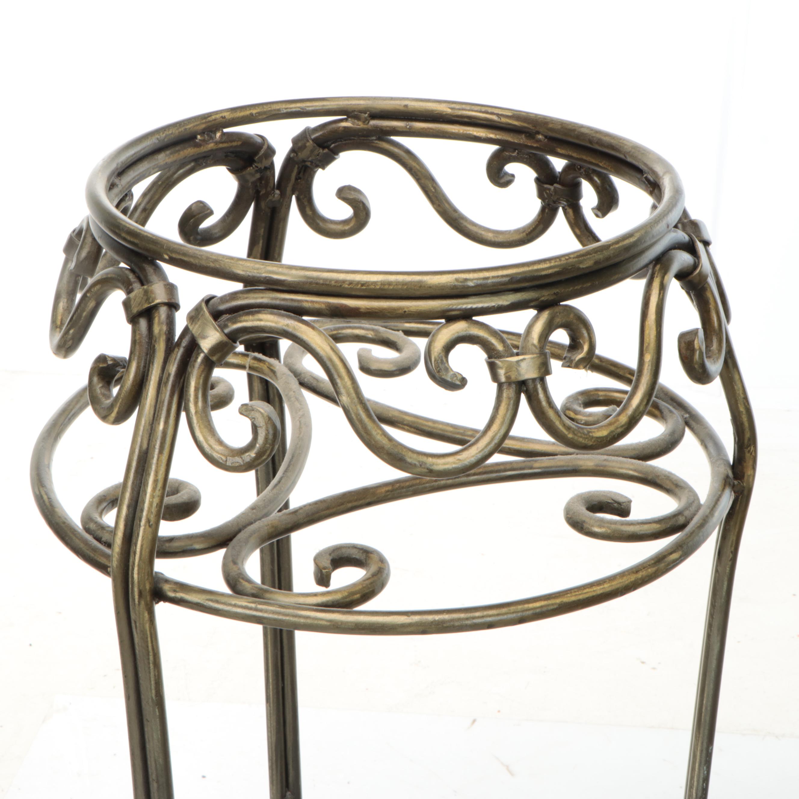 Artificial Hoya and Flowers with Metal Planter Stand and Ceramic Vase