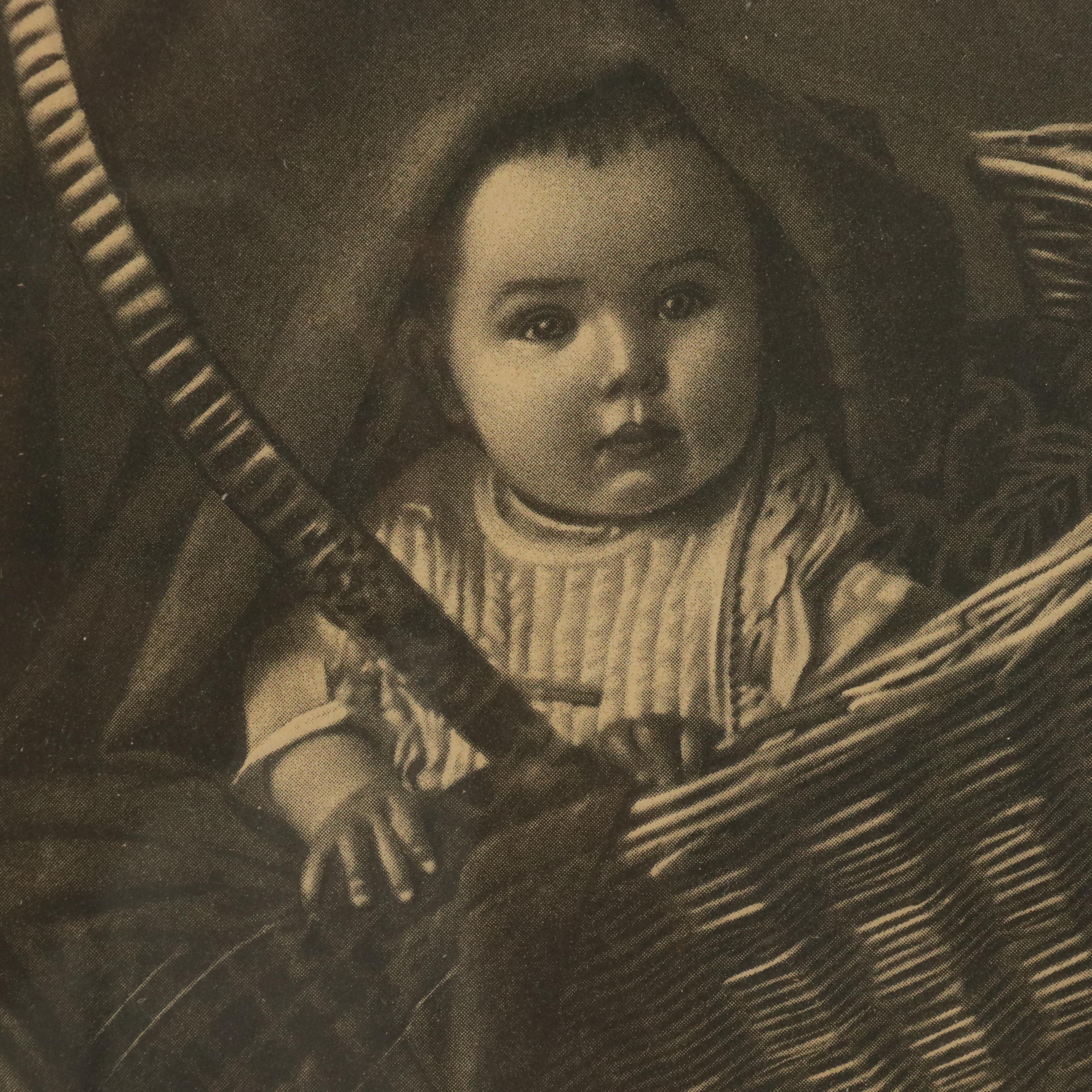 Halftone of Dog Carrying Baby in Basket, 20th Century
