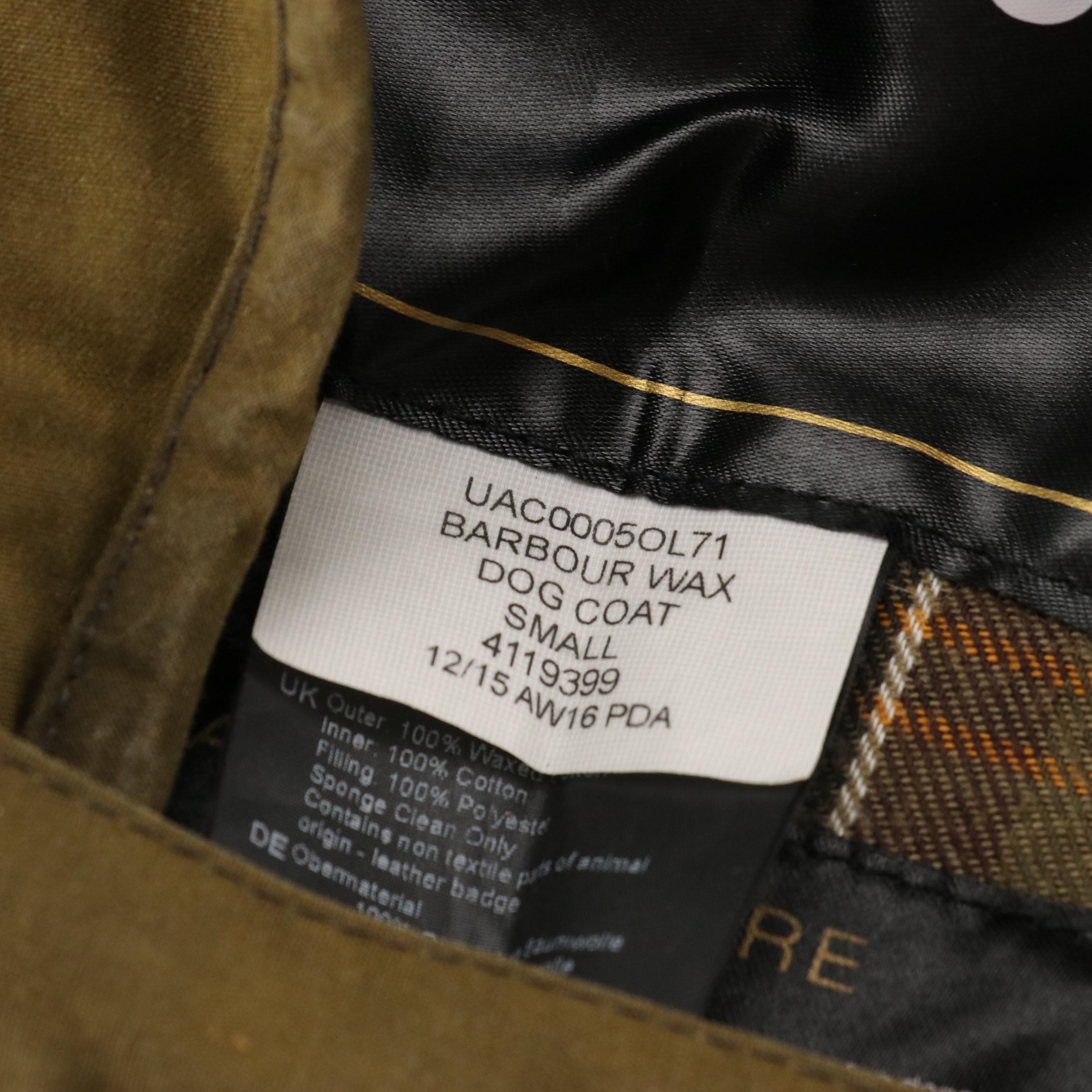 Barbour Small Dog Coat in Olive Wax Cotton