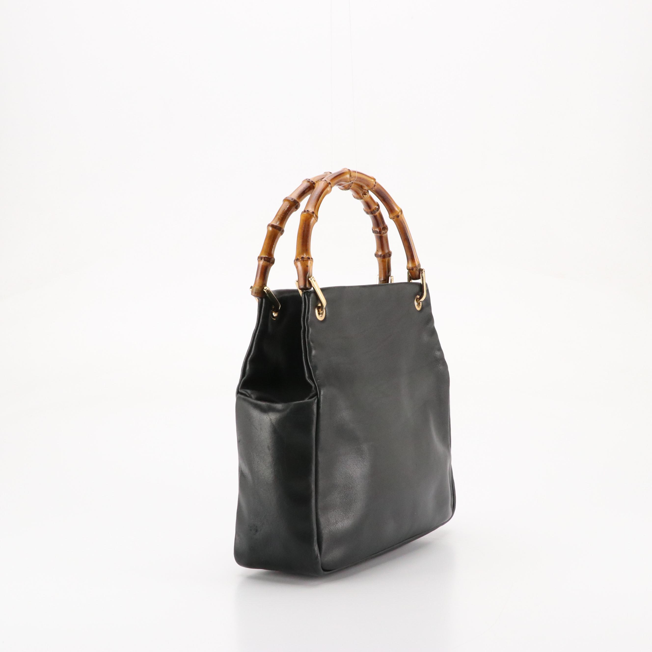 Gucci Bamboo Black Leather Top Handle Bag
