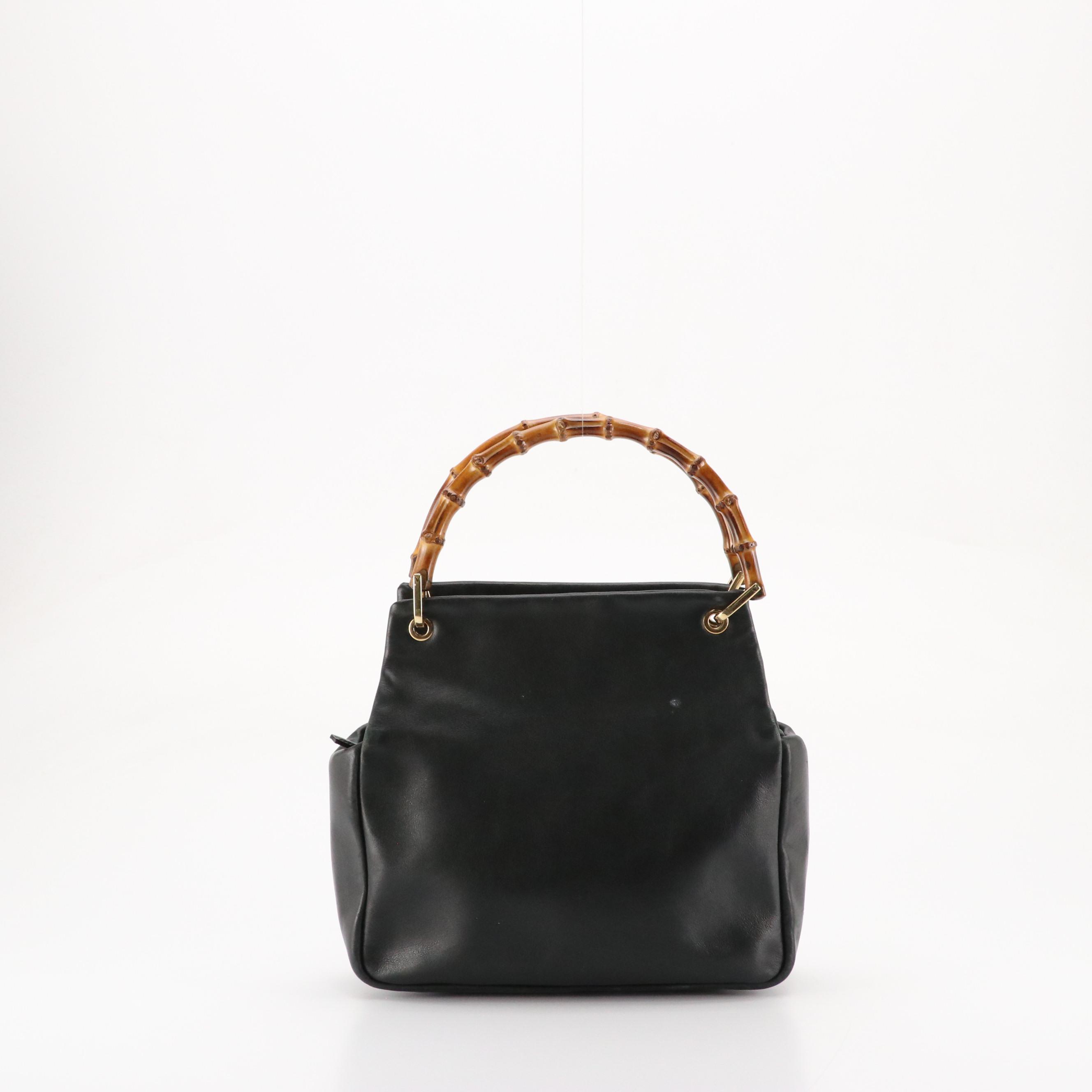 Gucci Bamboo Black Leather Top Handle Bag