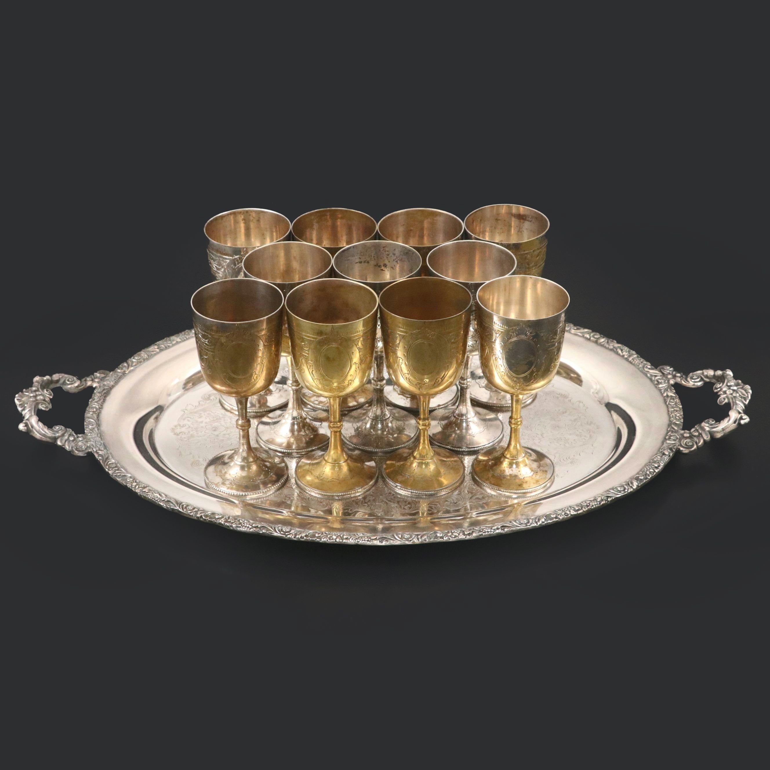 Webster-Wilcox Tray with Gilded Wine Glasses