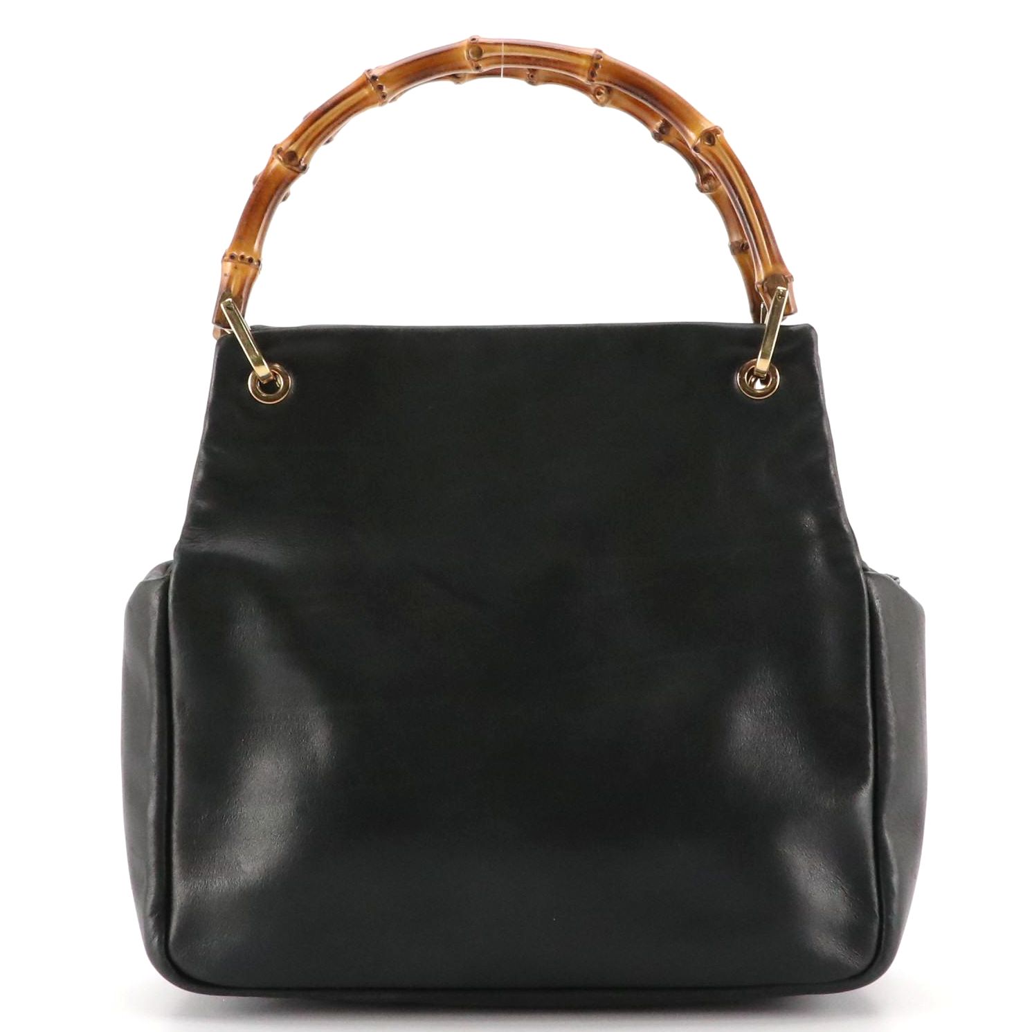 Gucci Bamboo Black Leather Top Handle Bag