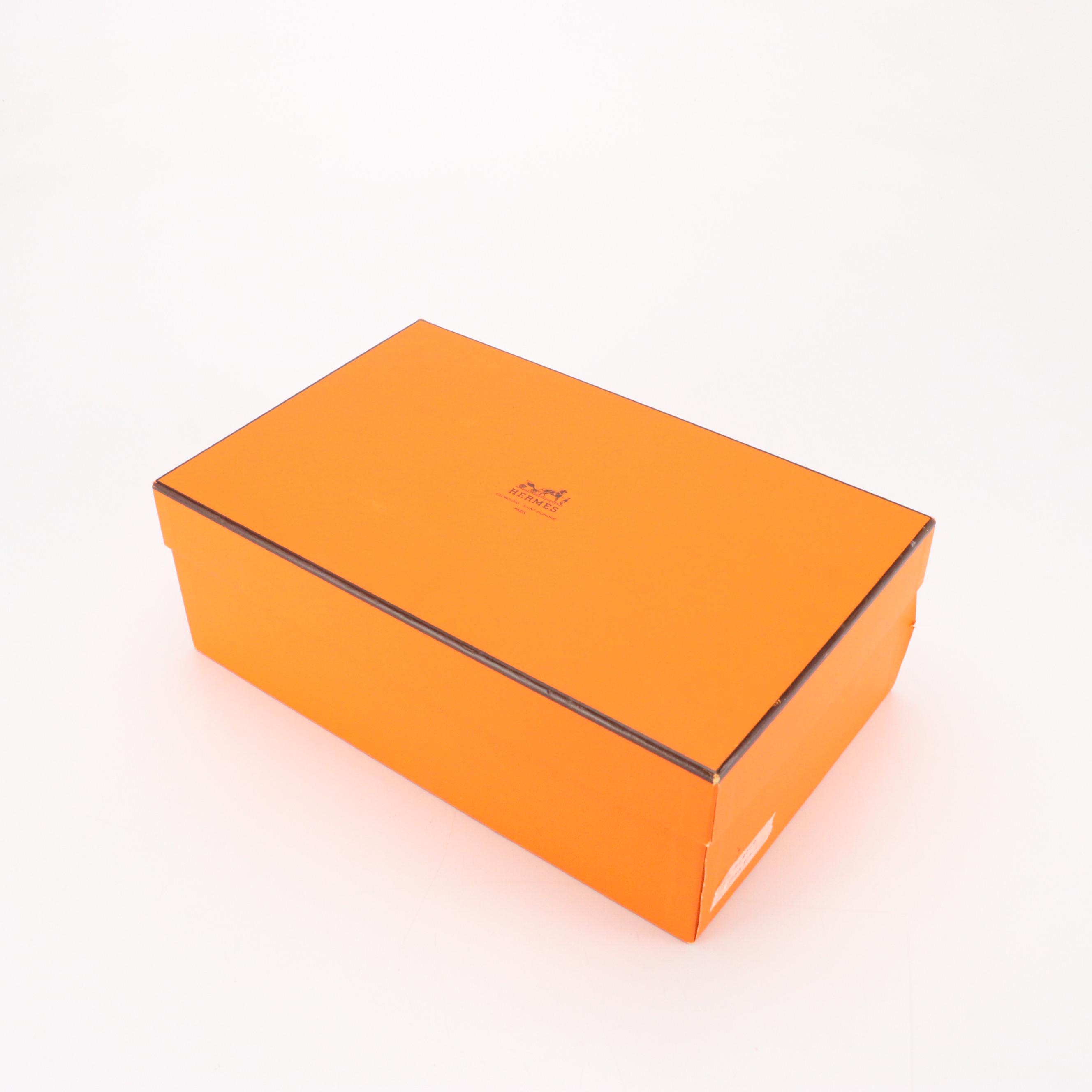 Hermès Wooden Heel Sandals in Brown and Navy Striped Cotton Canvas, With Box