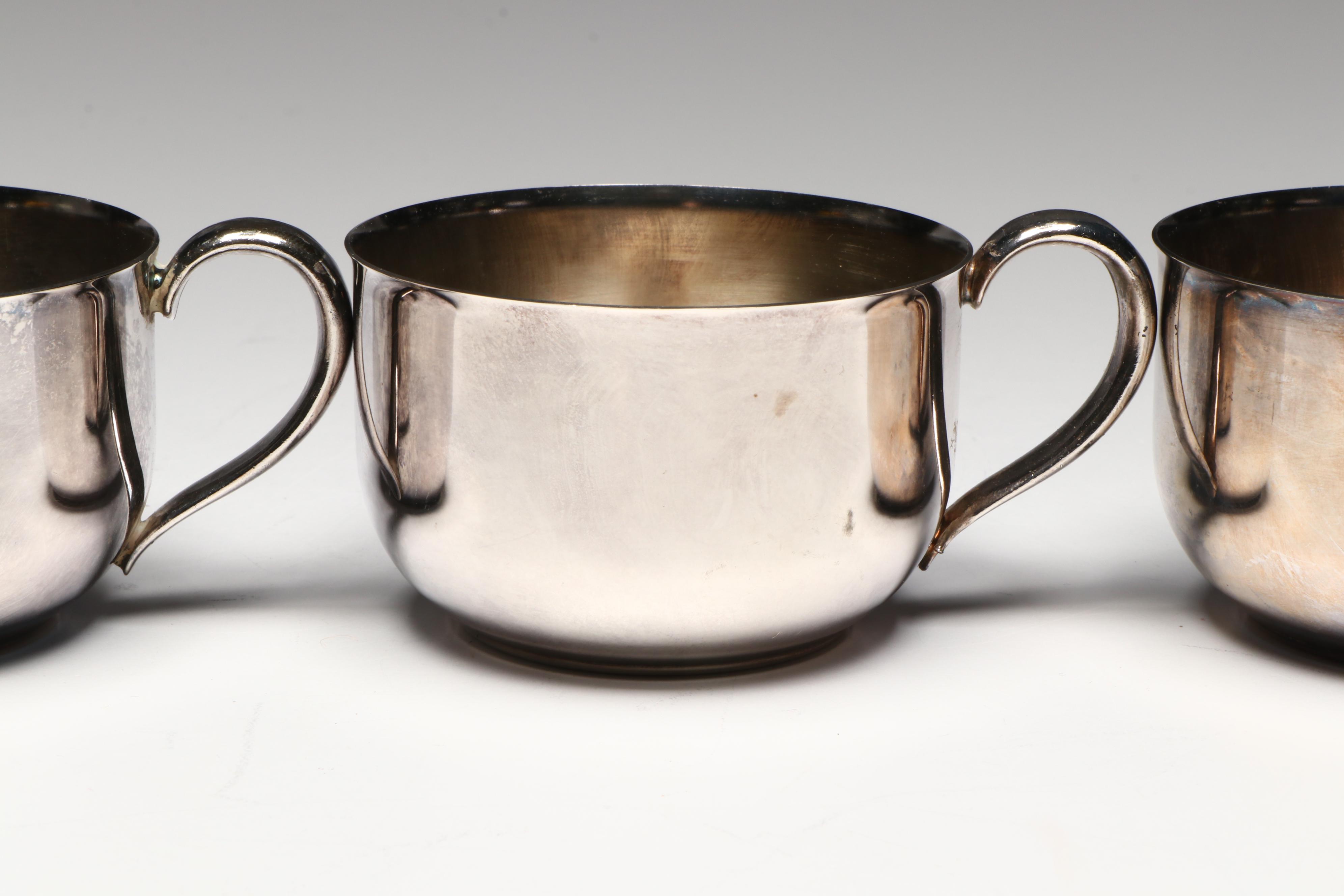 Oneida Silver Plate Paul Revere Style Punch Bowl and Cups