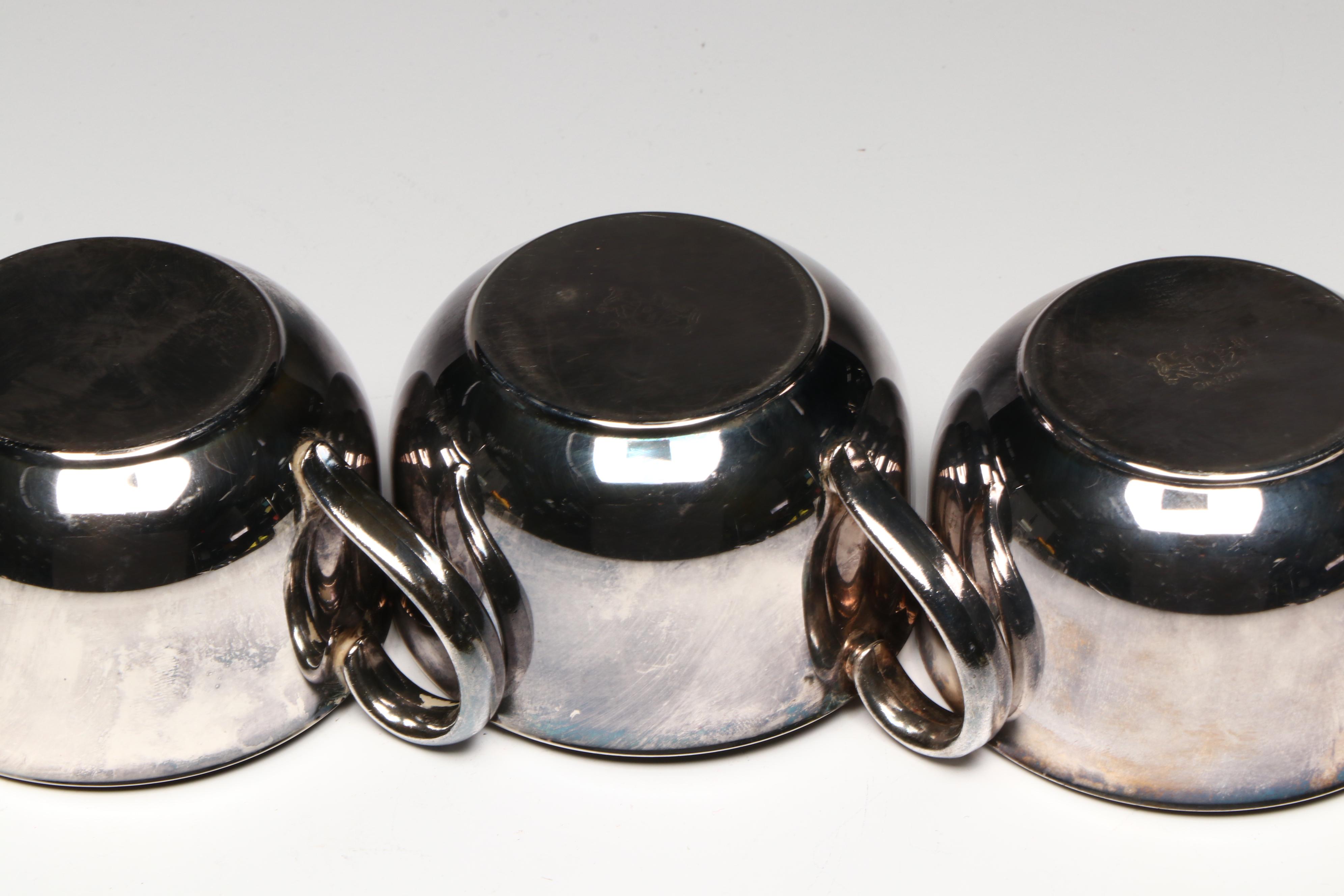 Oneida Silver Plate Paul Revere Style Punch Bowl and Cups