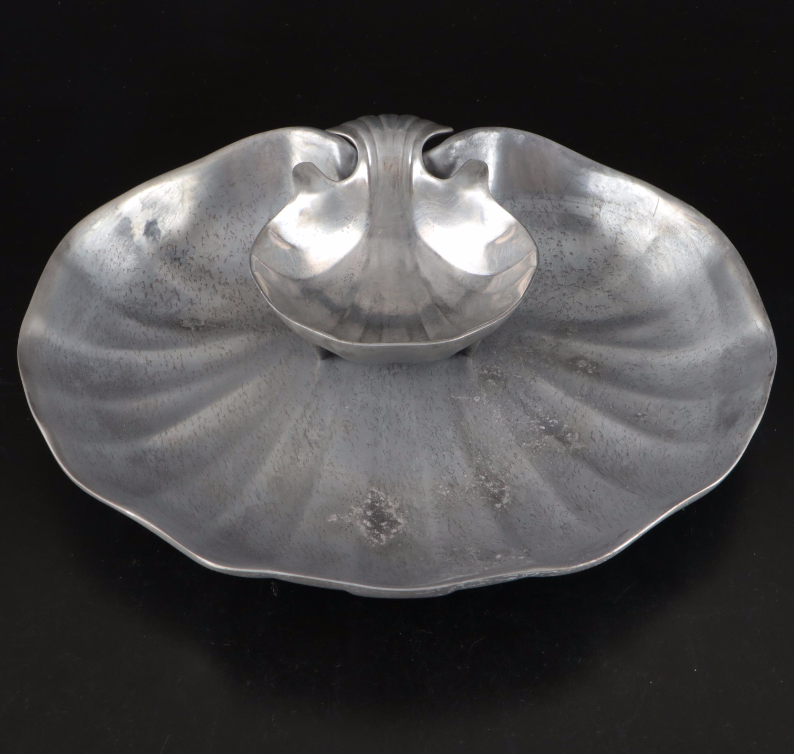 Nambe Bowl with Other Pewter and Metal Serving Pieces, 20th Century