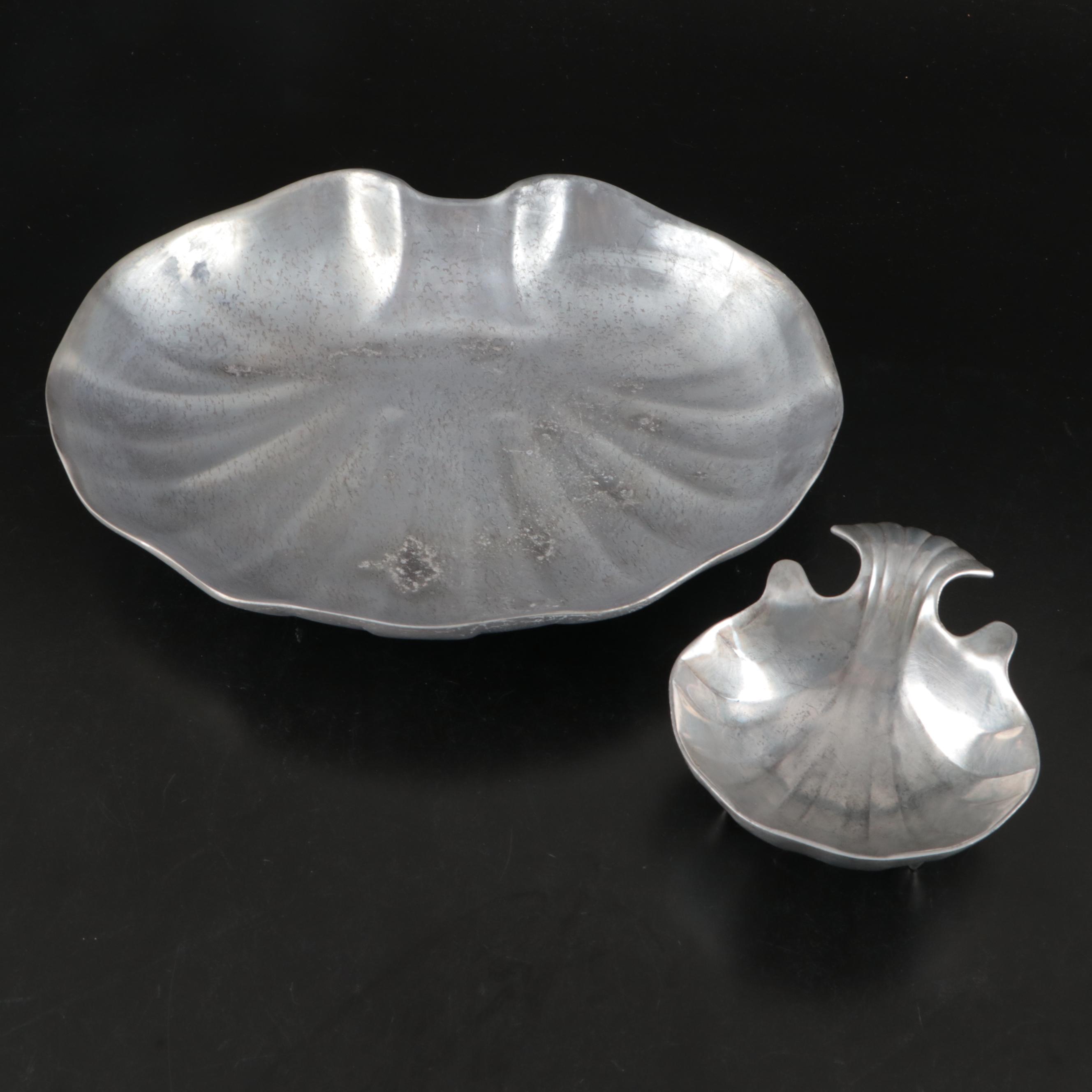 Nambe Bowl with Other Pewter and Metal Serving Pieces, 20th Century