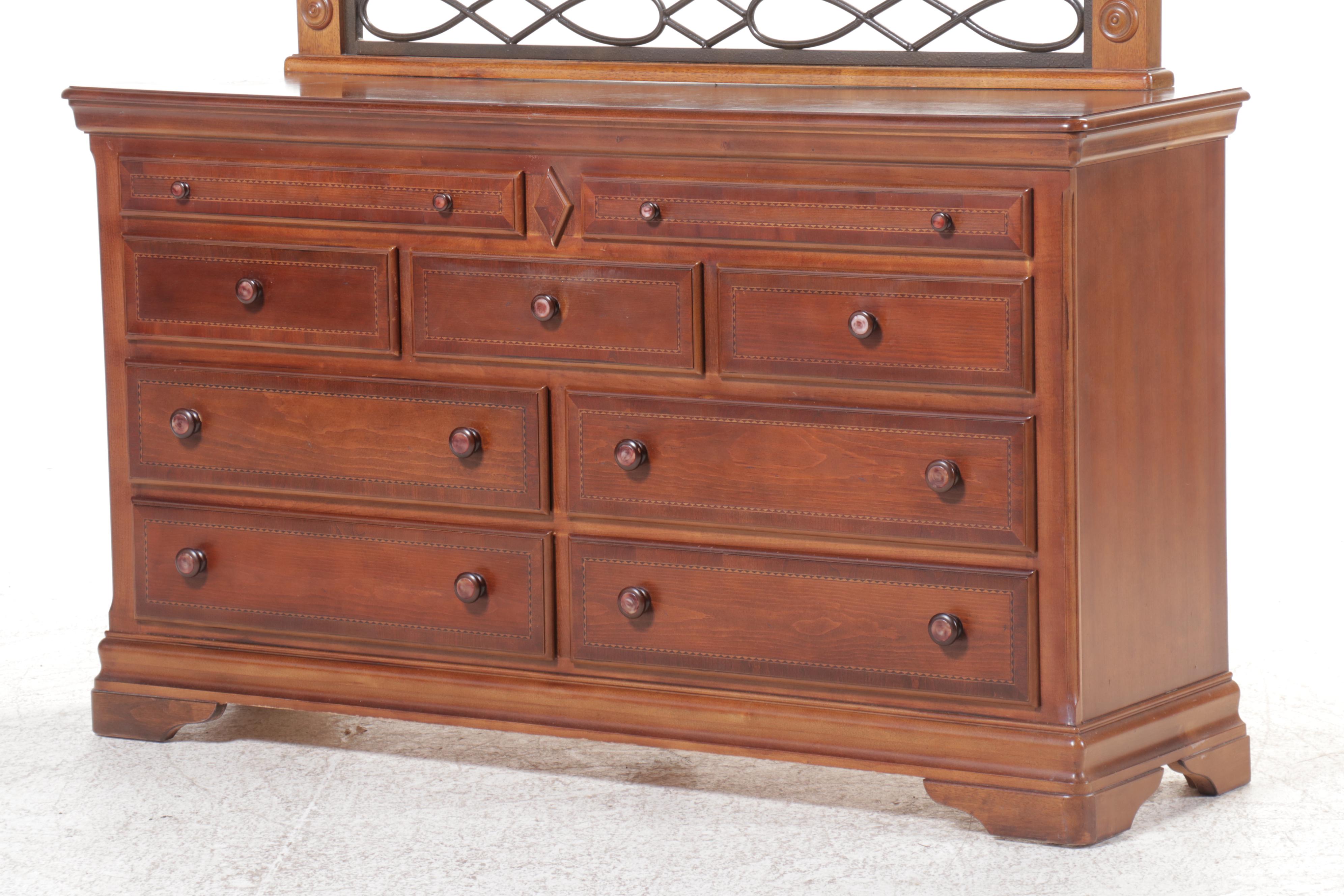 Alexander Julian "Home Colours" Mahogany Dresser and Mirror with Metal Accents