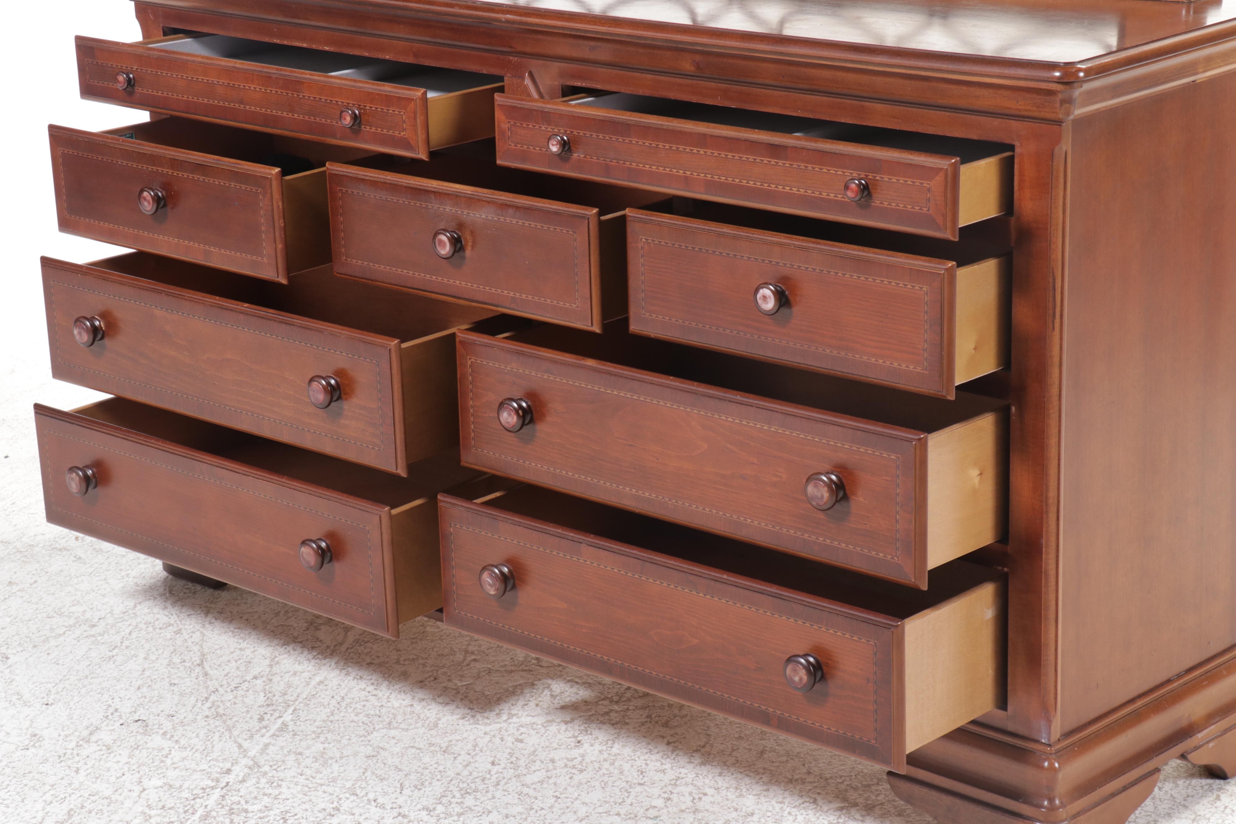 Alexander Julian "Home Colours" Mahogany Dresser and Mirror with Metal Accents