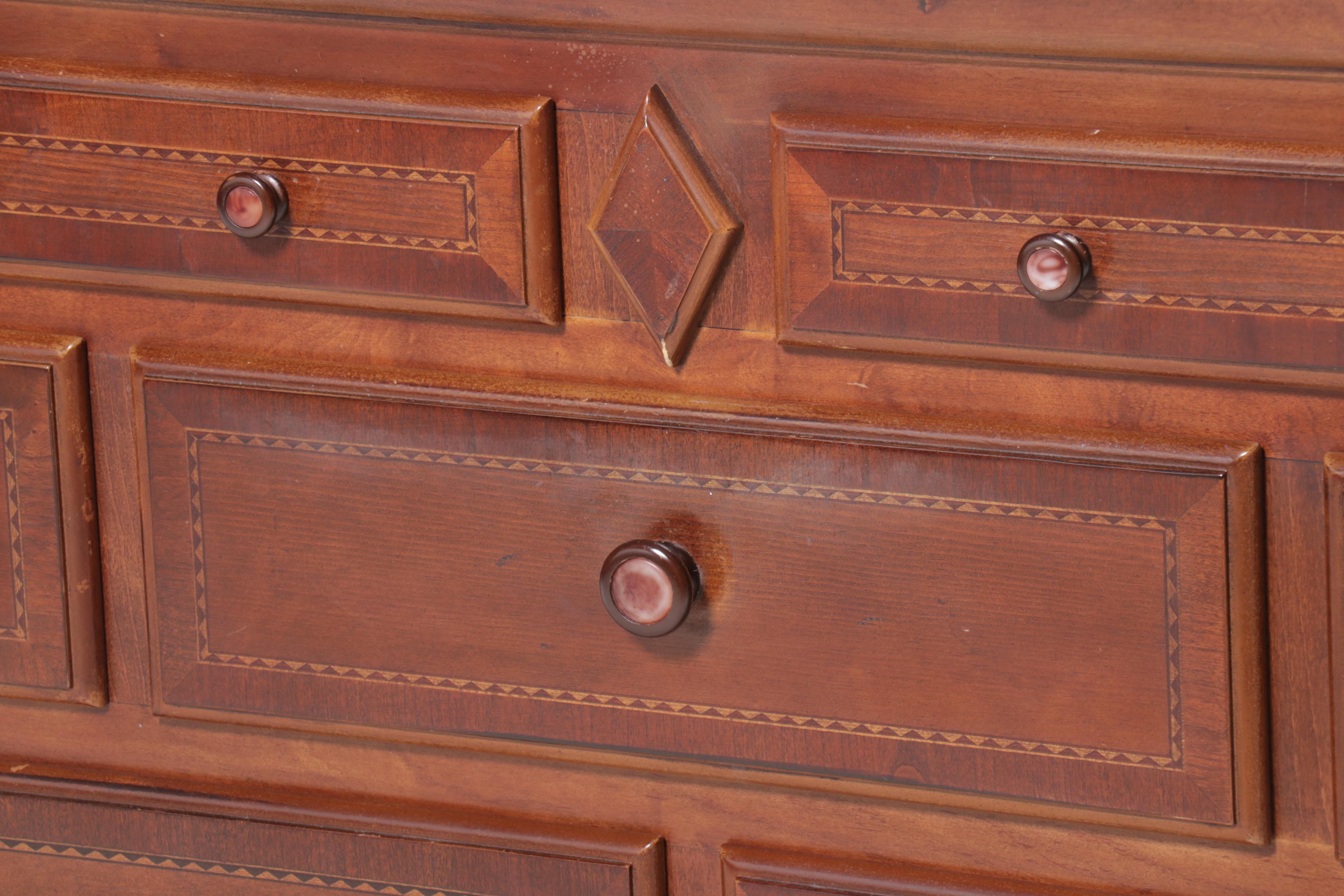 Alexander Julian "Home Colours" Mahogany Dresser and Mirror with Metal Accents